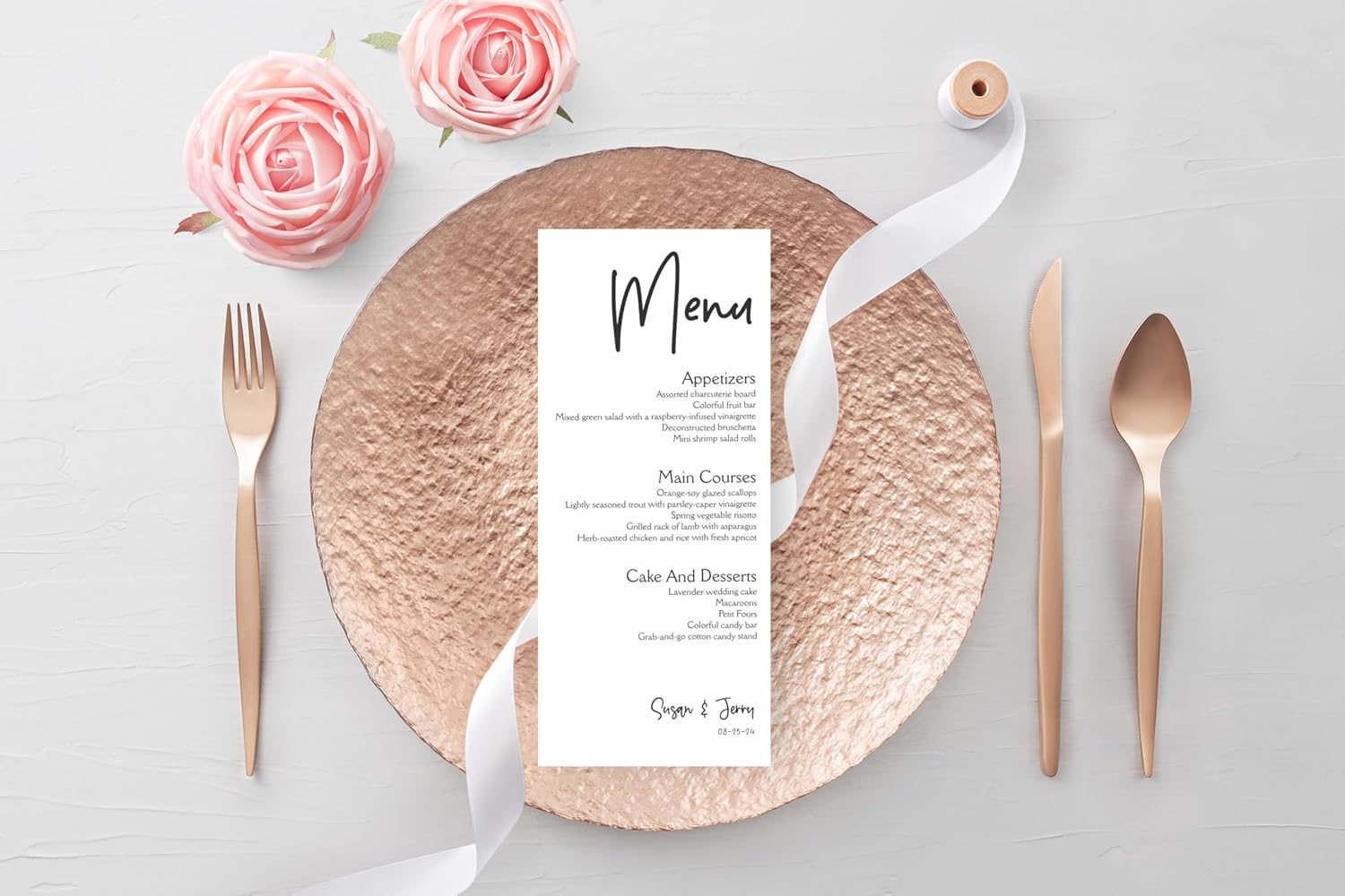 Personalized Printed Wedding Menu Set of 25