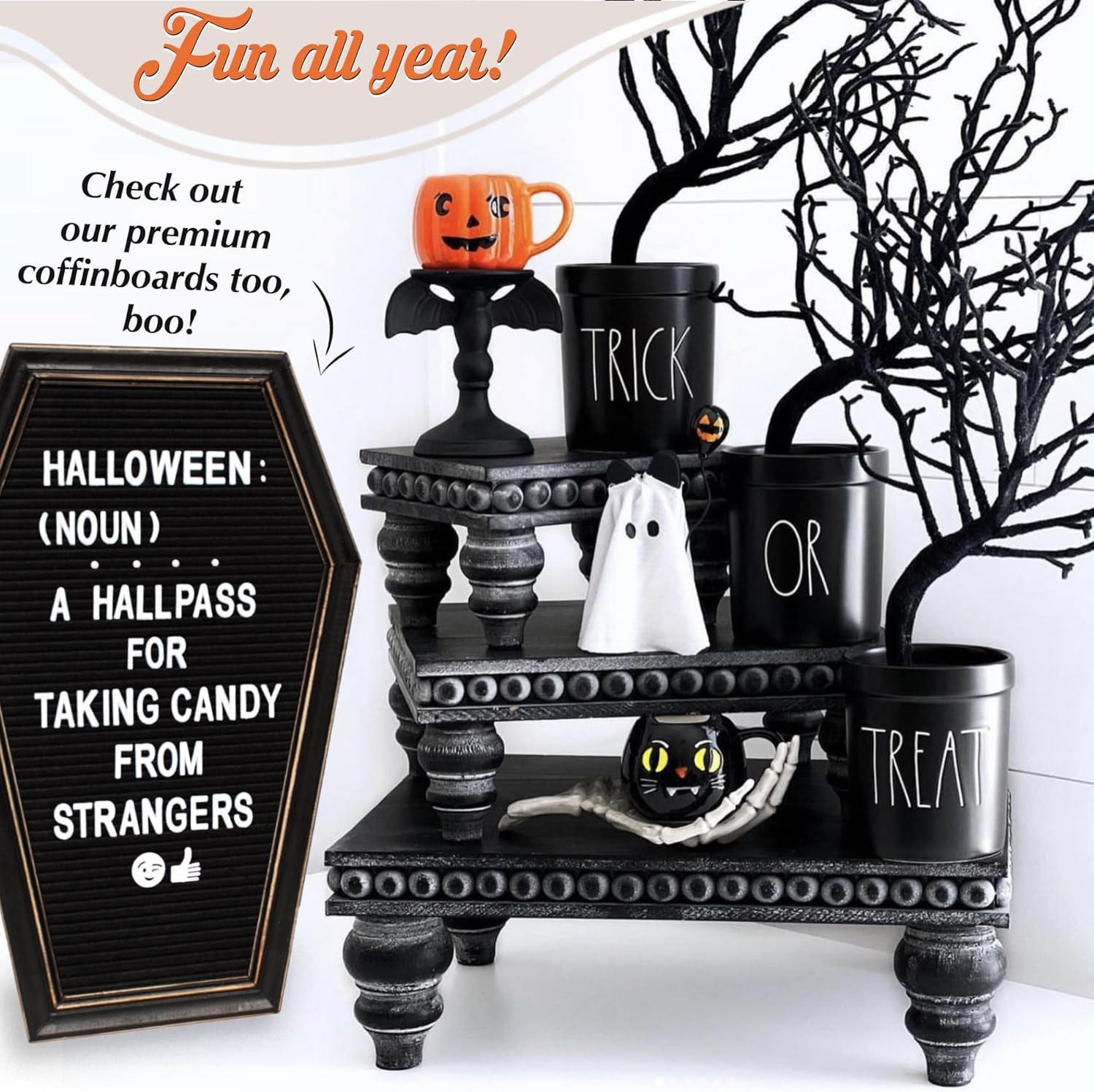 Gothic Black Wooden Tiered Tray Set of 3