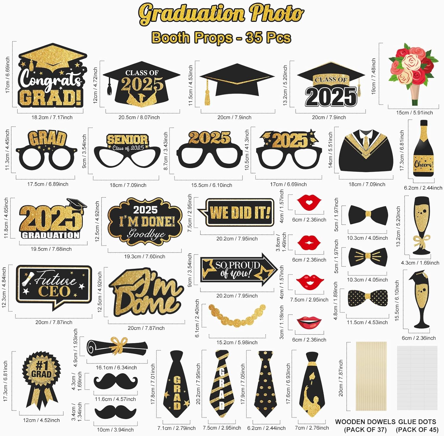 2025 Graduation Photo Booth Props Set - 35 Pcs