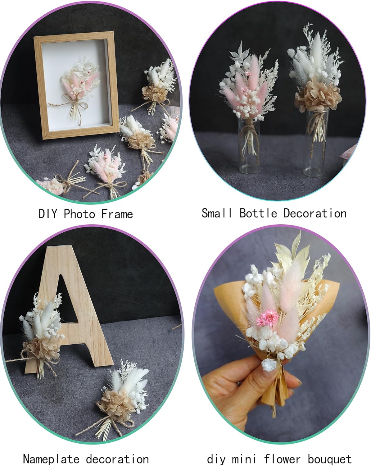 Mini Dried Flower Bouquet Set 12pcs Pink