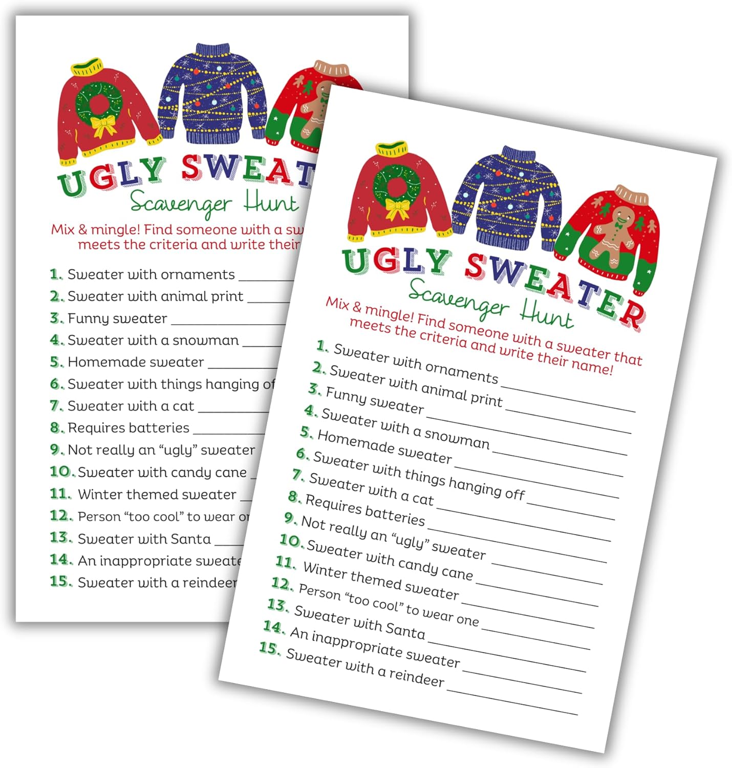 Lashicorn Christmas Scavenger Hunt Game Cards 30 Pack