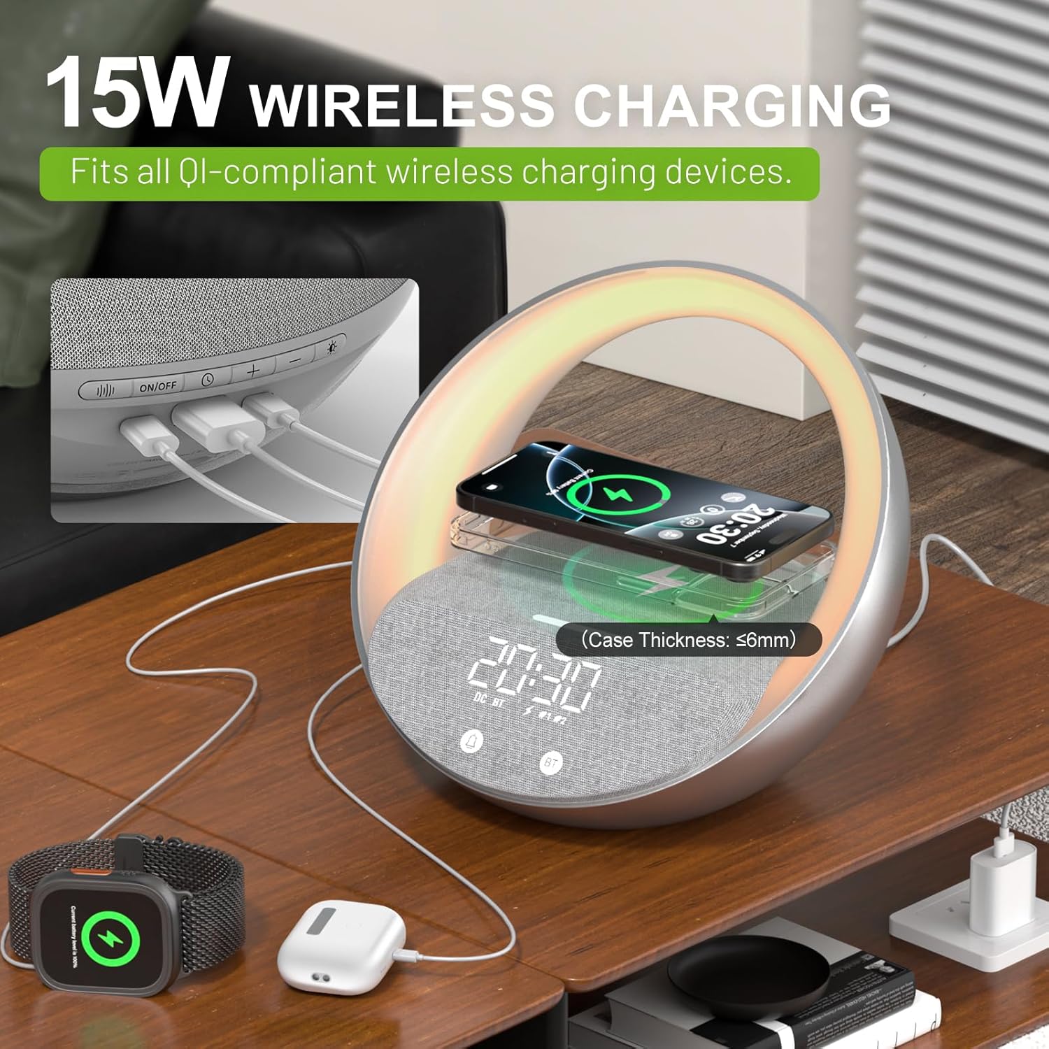 Bluetooth Alarm Clock with Sunrise Simulation and Night Light