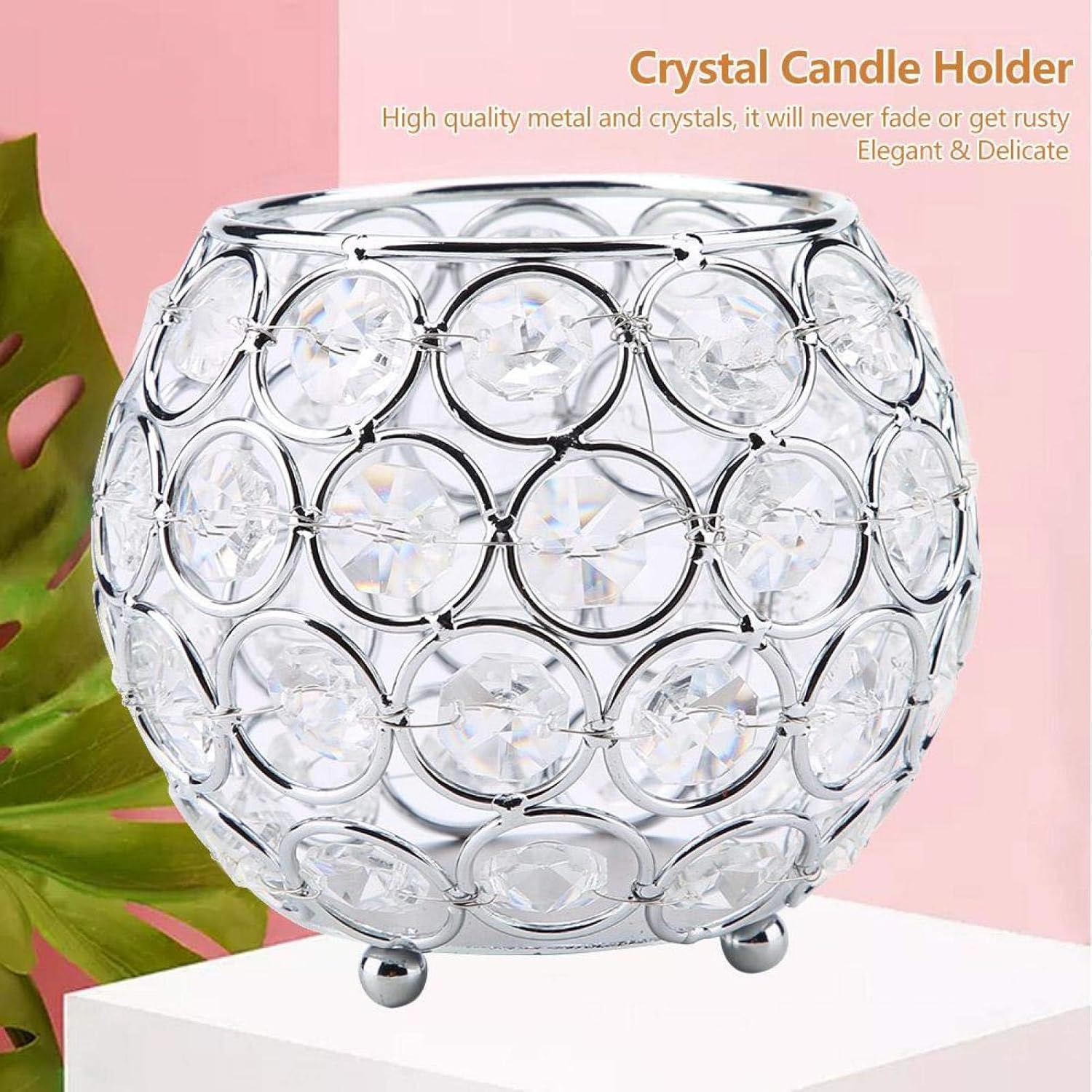 Crystal Candle Holder Round Bowl Tabletop Decor