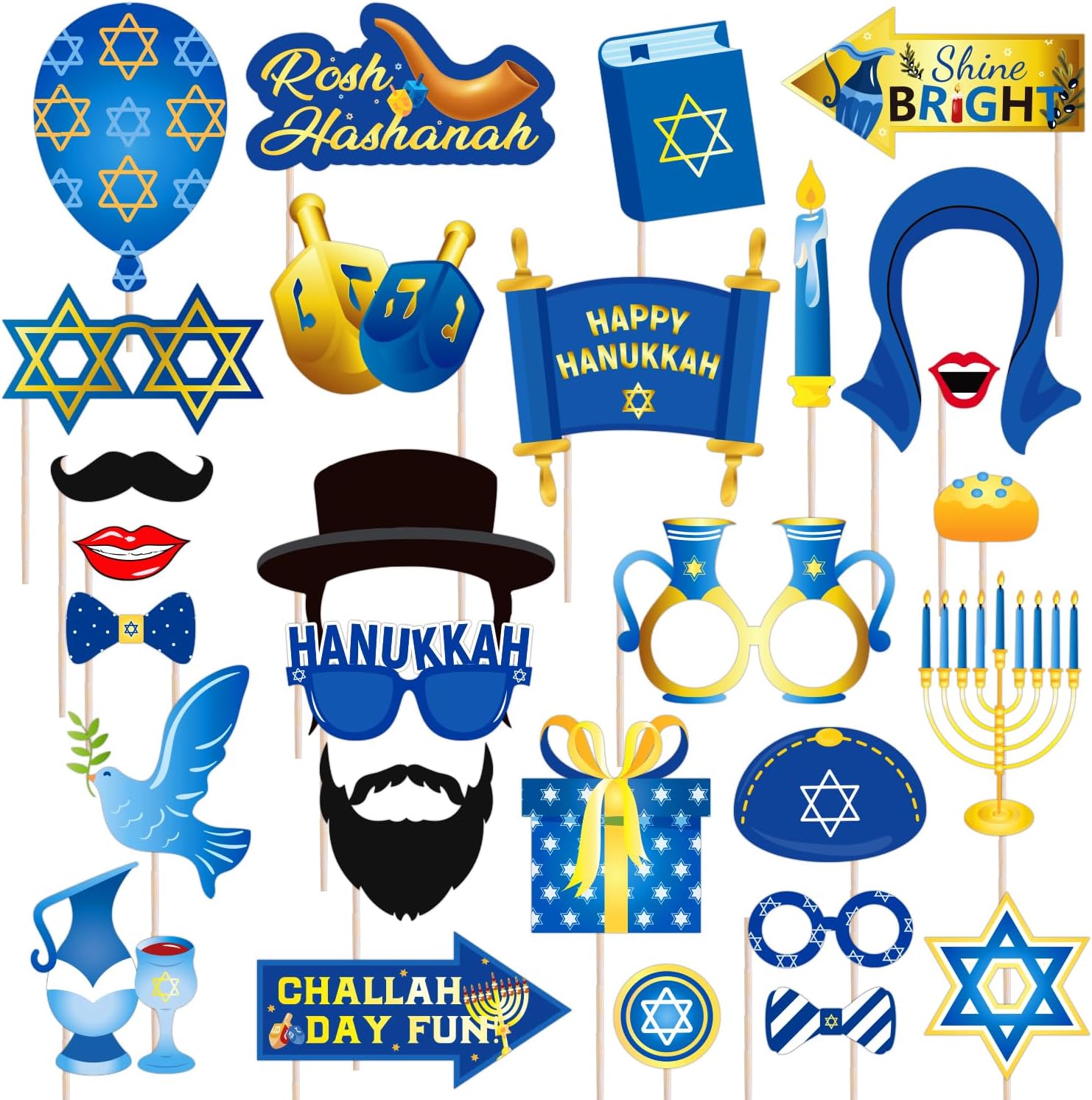 HOWAF 28pcs Happy Hanukkah Photo Booth Props Kit