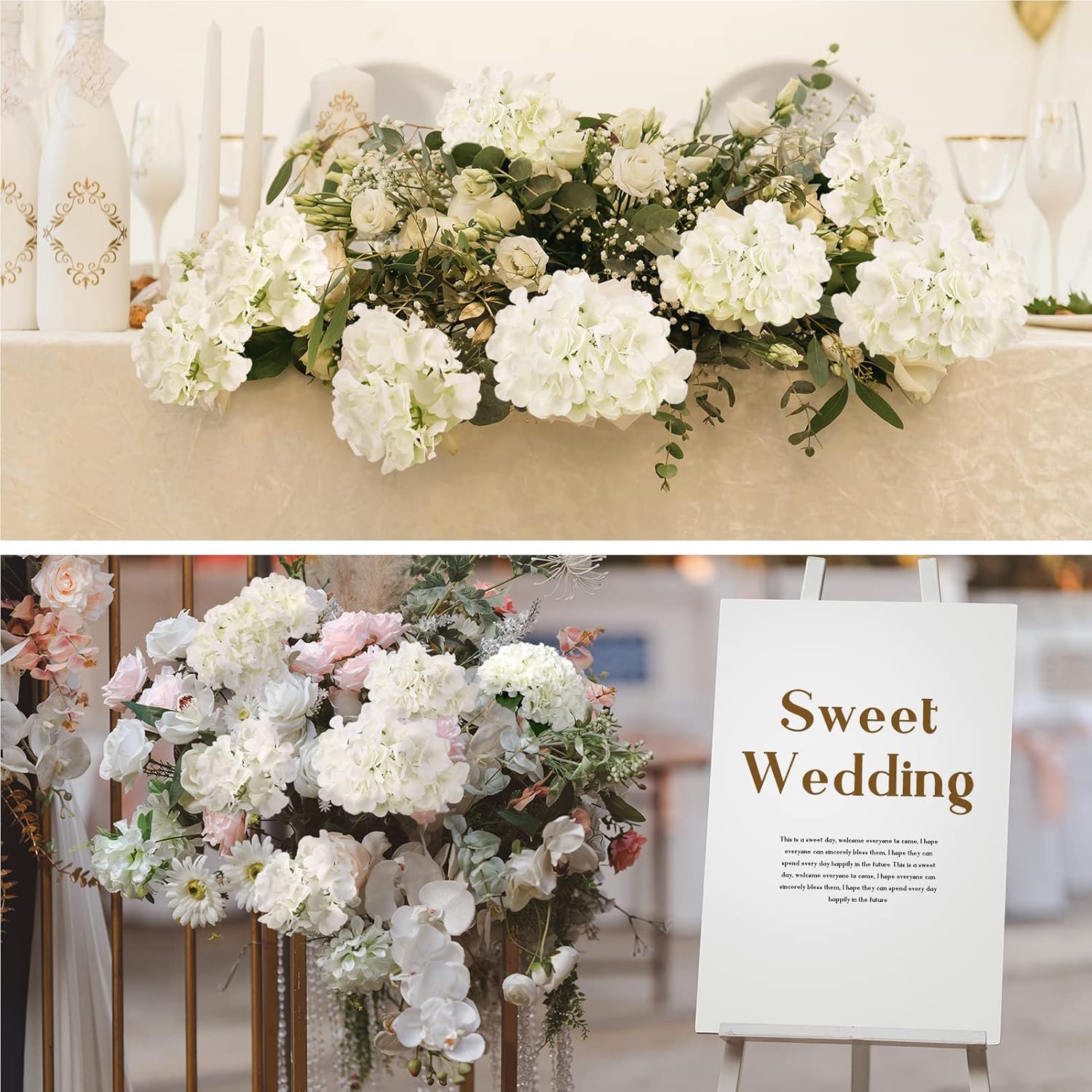64 PCS Artificial Hydrangea Flowers Ivory
