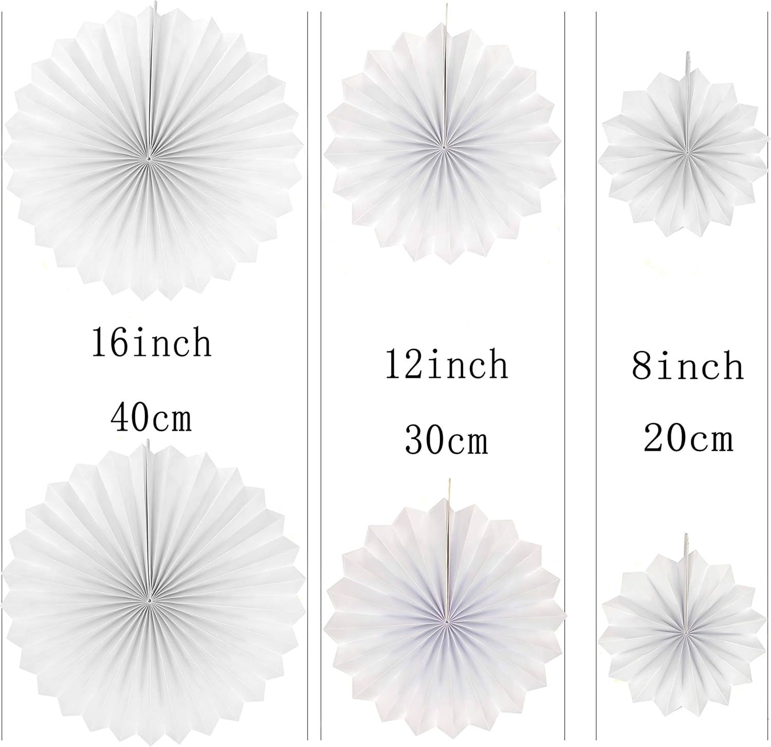 White Party Hanging Paper Fans Decor 12pc