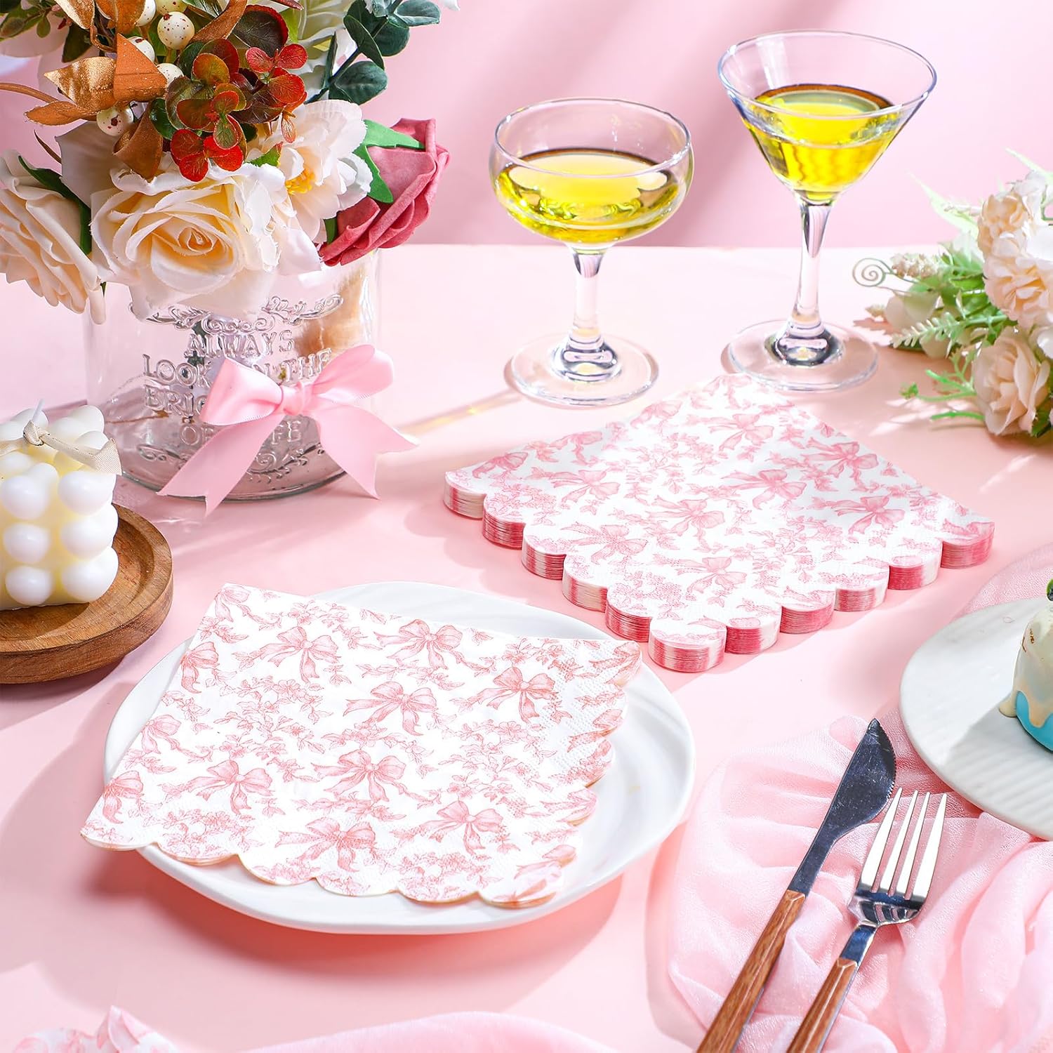 150 Pcs Pink Bow Napkins Coquette Party Supplies