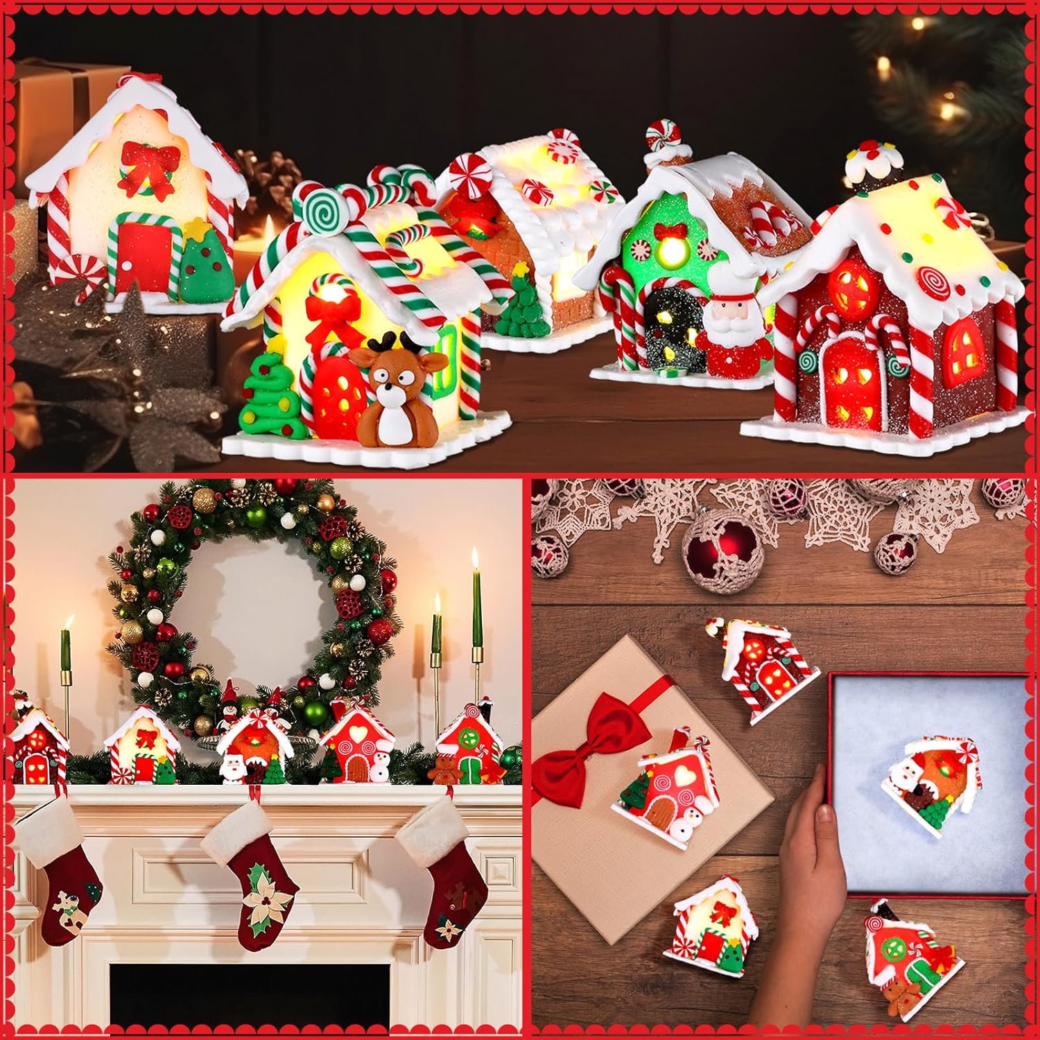 Shappy 48 Pcs Christmas Village Set with LED Lights and Trees