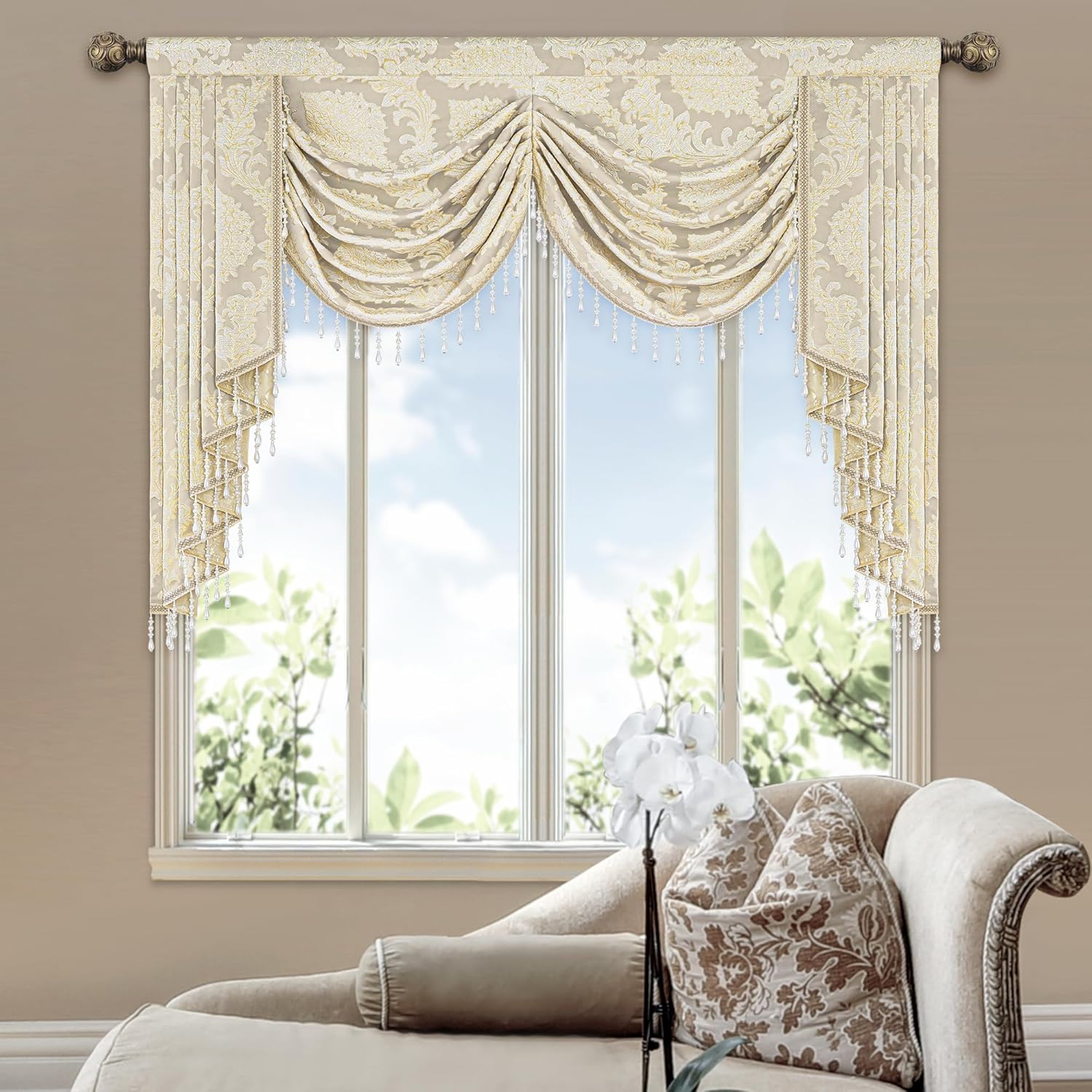 Loom and Mill Beige Jacquard Waterfall Valance 59 Inch 1 Panel