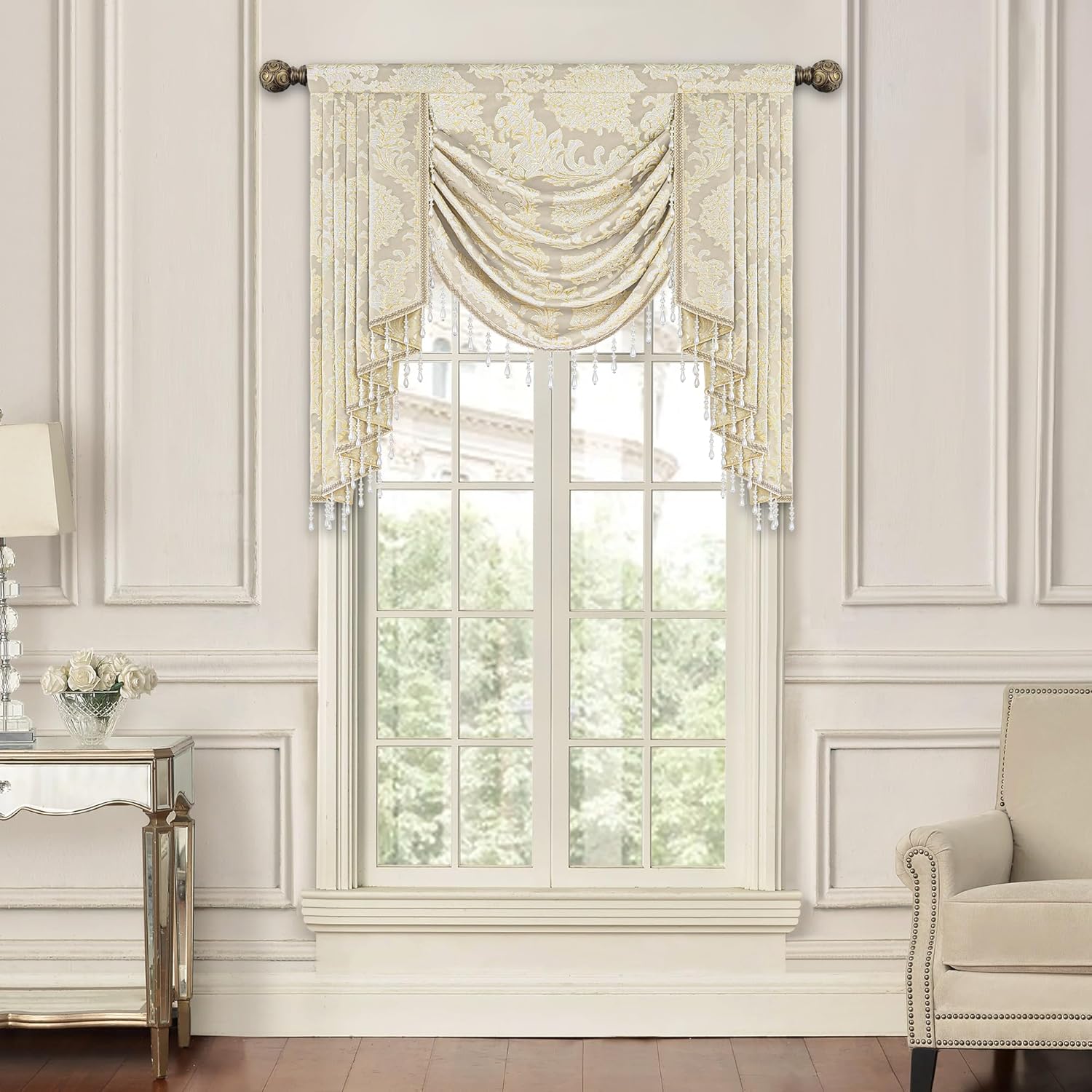 Loom and Mill Beige Jacquard Waterfall Valance 39 Inch 1 Panel