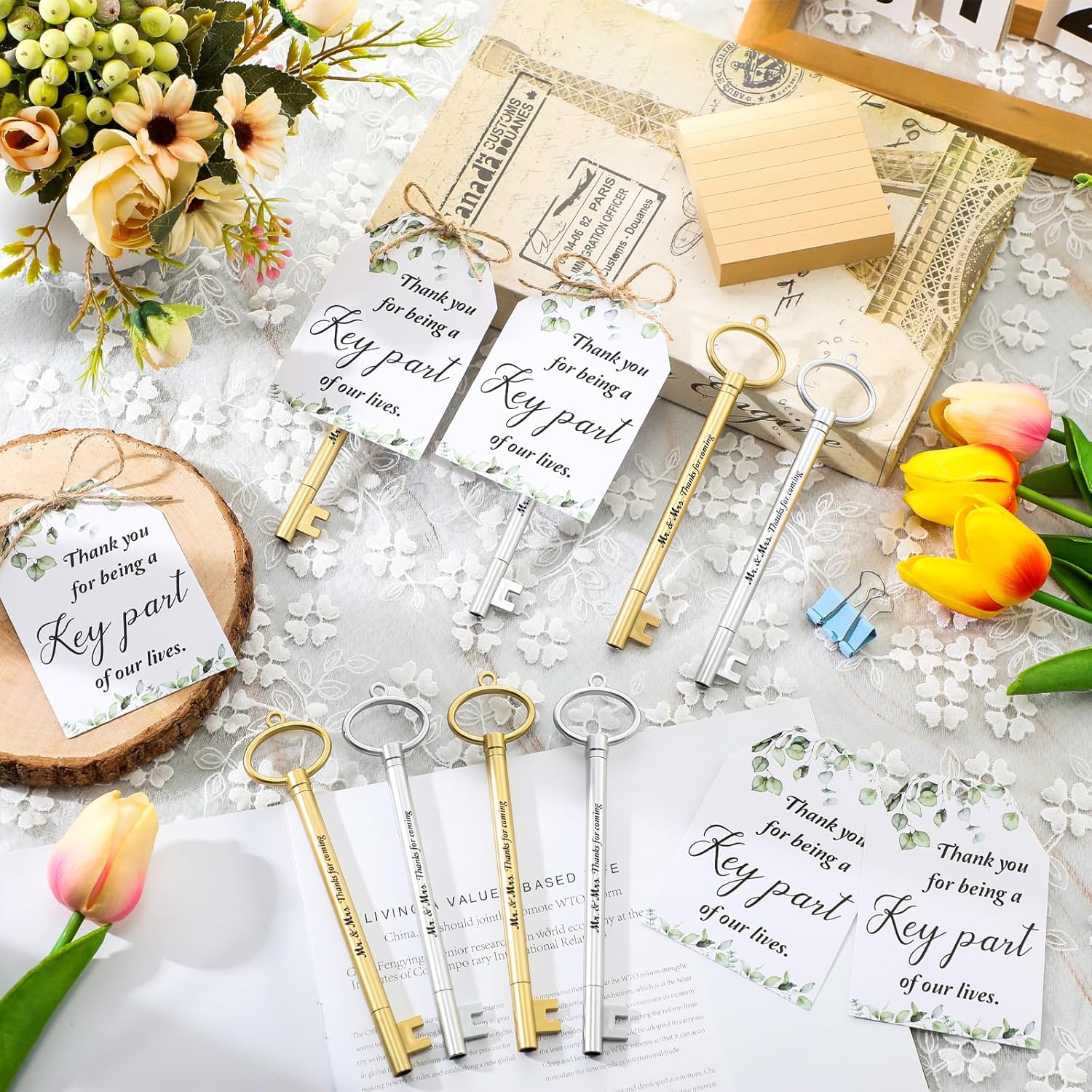 Patelai 50 Key Shaped Wedding Pens with Cards and Rope