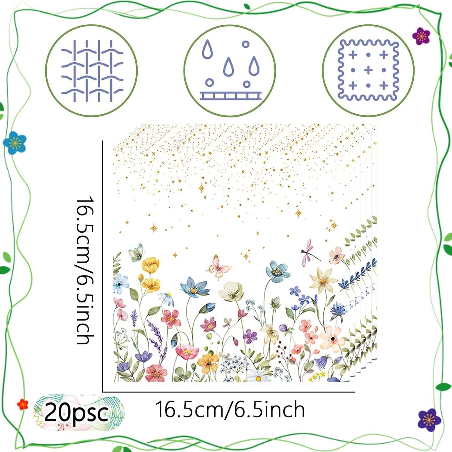 20PCS Floral Napkins for Wedding and Party Decorations