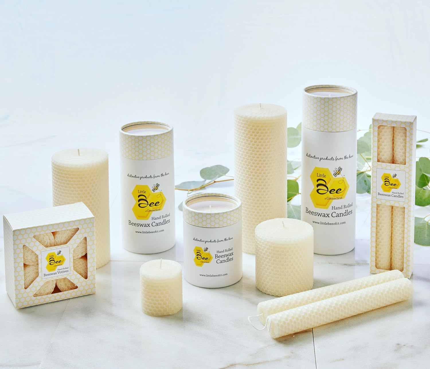 Little Bee of CT Hand Rolled Beeswax Pillar Candle