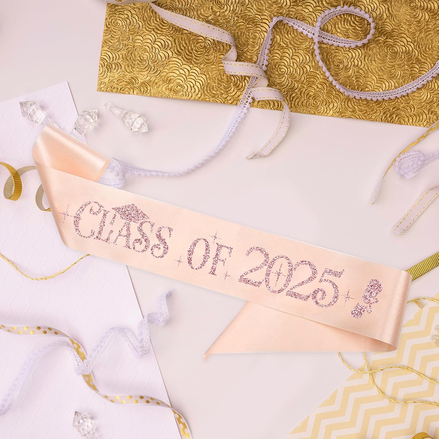 Class of 2025 Pink Sash with Rose Gold Foil