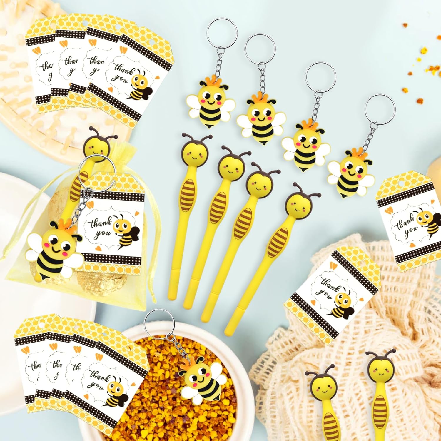 24 Piece Bee Keychains Gel Pens Party Favors Set