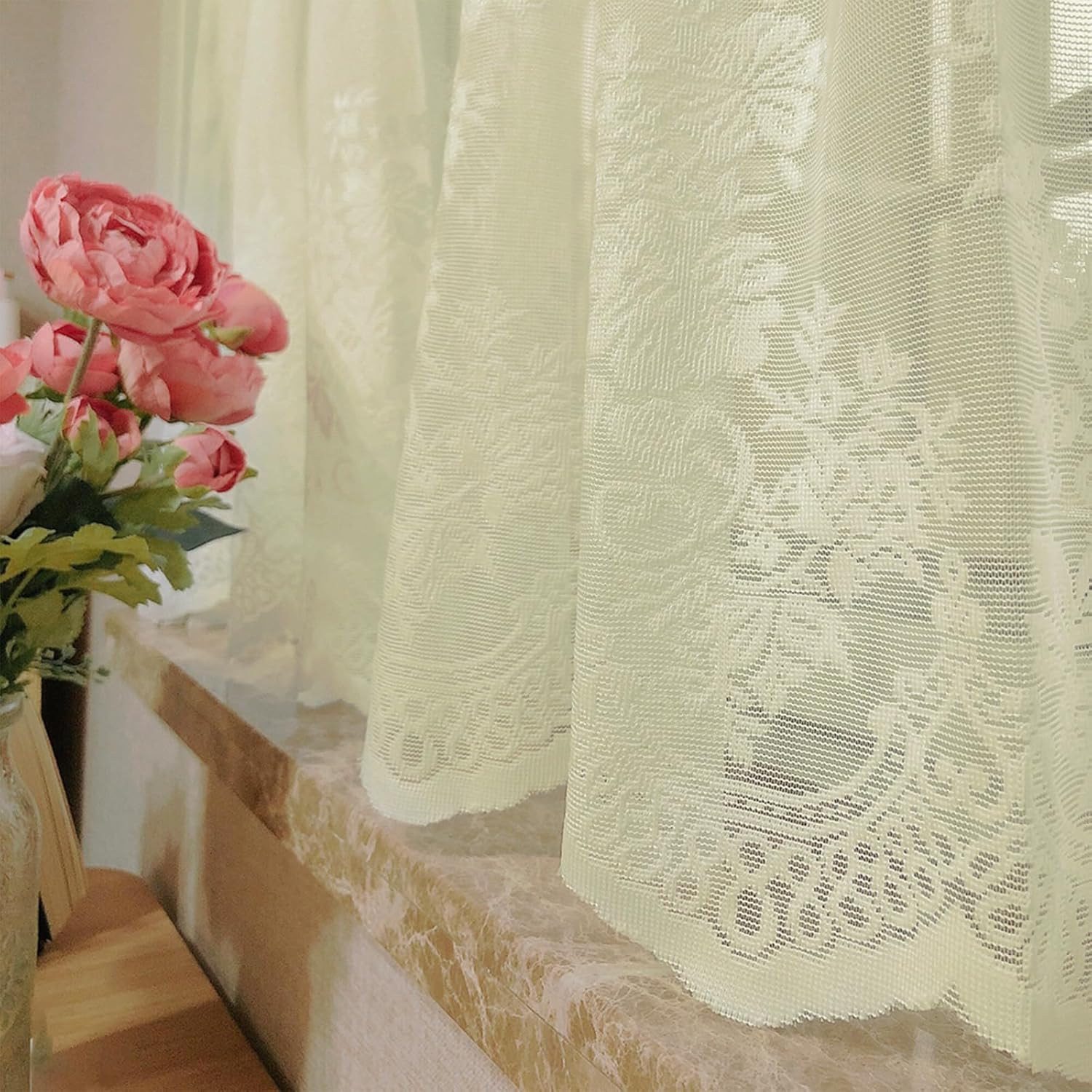 Molaxhome Floral Embroidered Valance 51x16in Beige