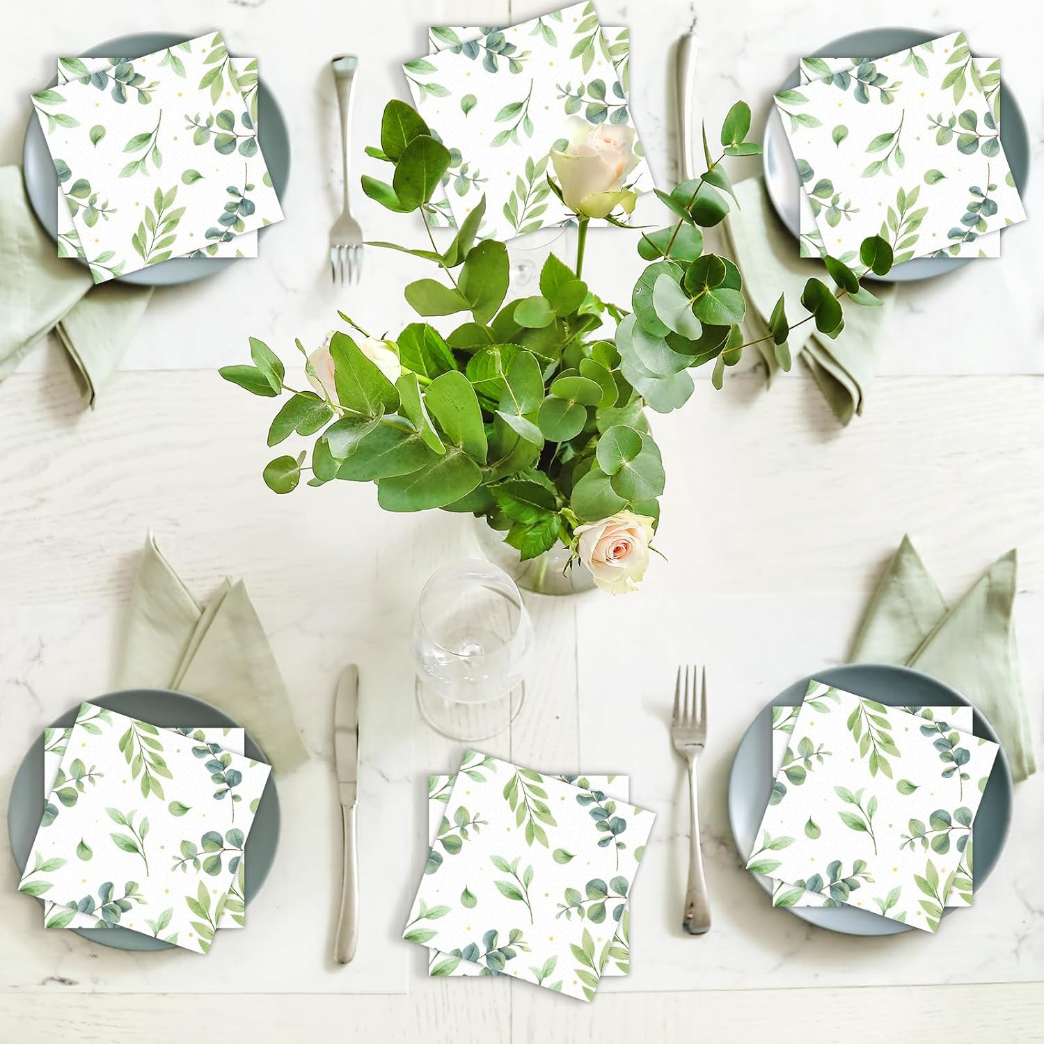 100PCS Eucalyptus Leaf Napkins Sage Green