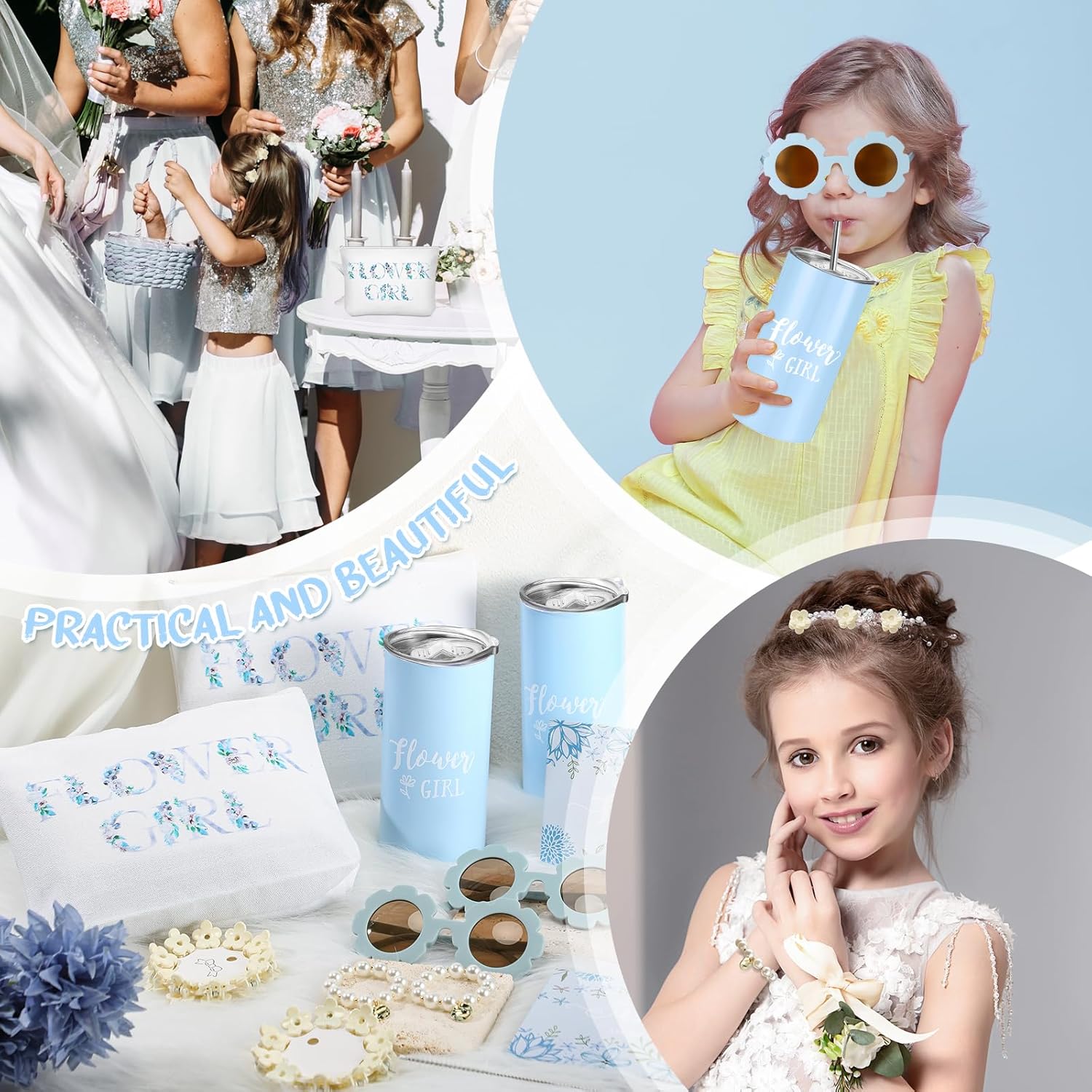 Inbagi 12 Pcs Flower Girl Set Blue Wedding Accessories