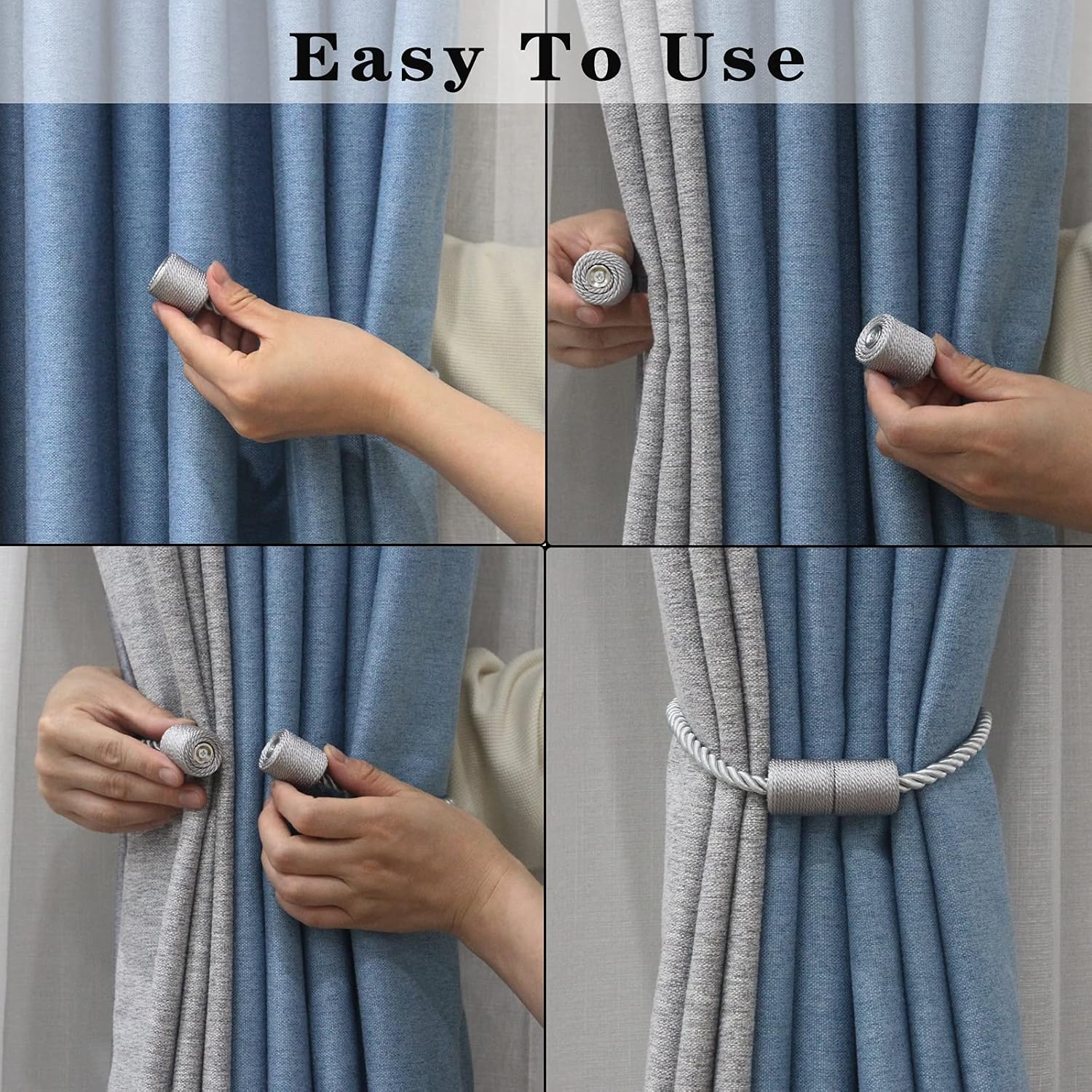 4 Pack Magnetic Curtain Holdbacks Modern Design for Windows Drapes