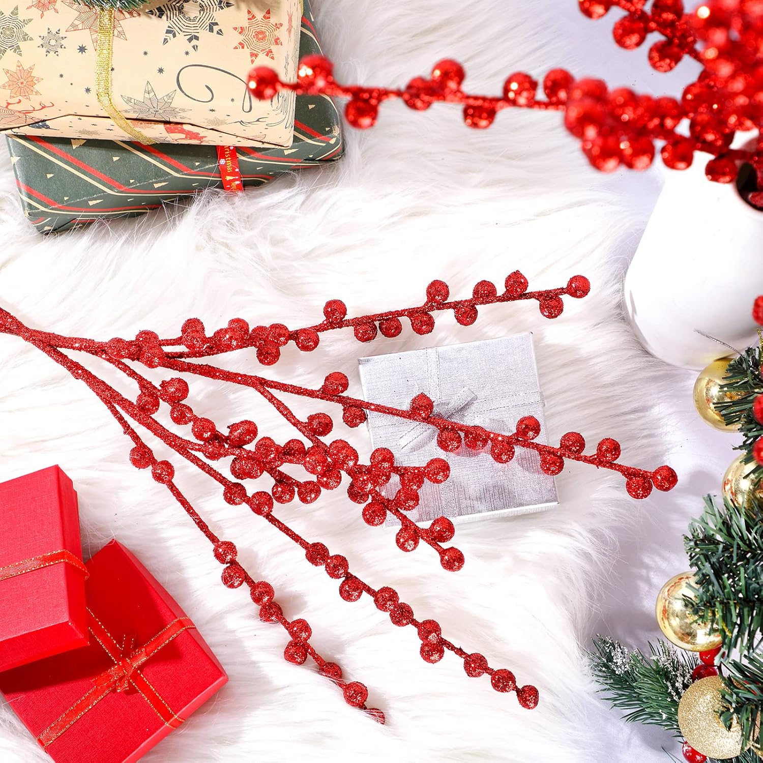 WILLBOND Artificial Red Berry Stems 216 Inch Christmas Decor