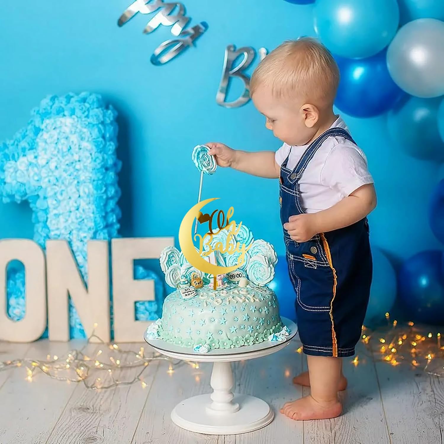 Gold Oh Baby Moon Heart Cake Topper for Baby Parties