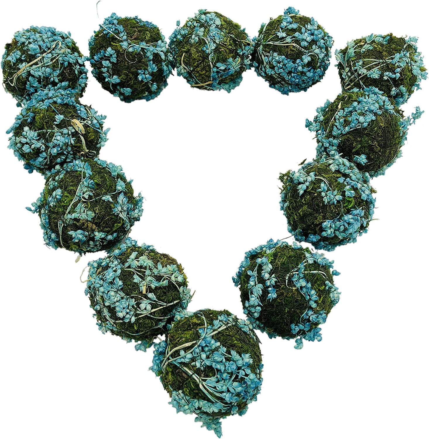 Handmade Natural Blue Moss Balls Set of 6