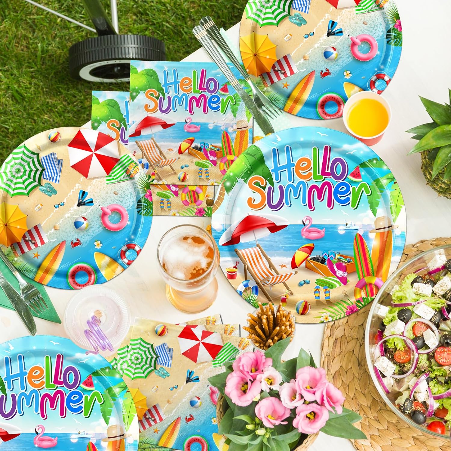 GREHUMOR 60Pcs Beach Themed Disposable Plates Napkins Set