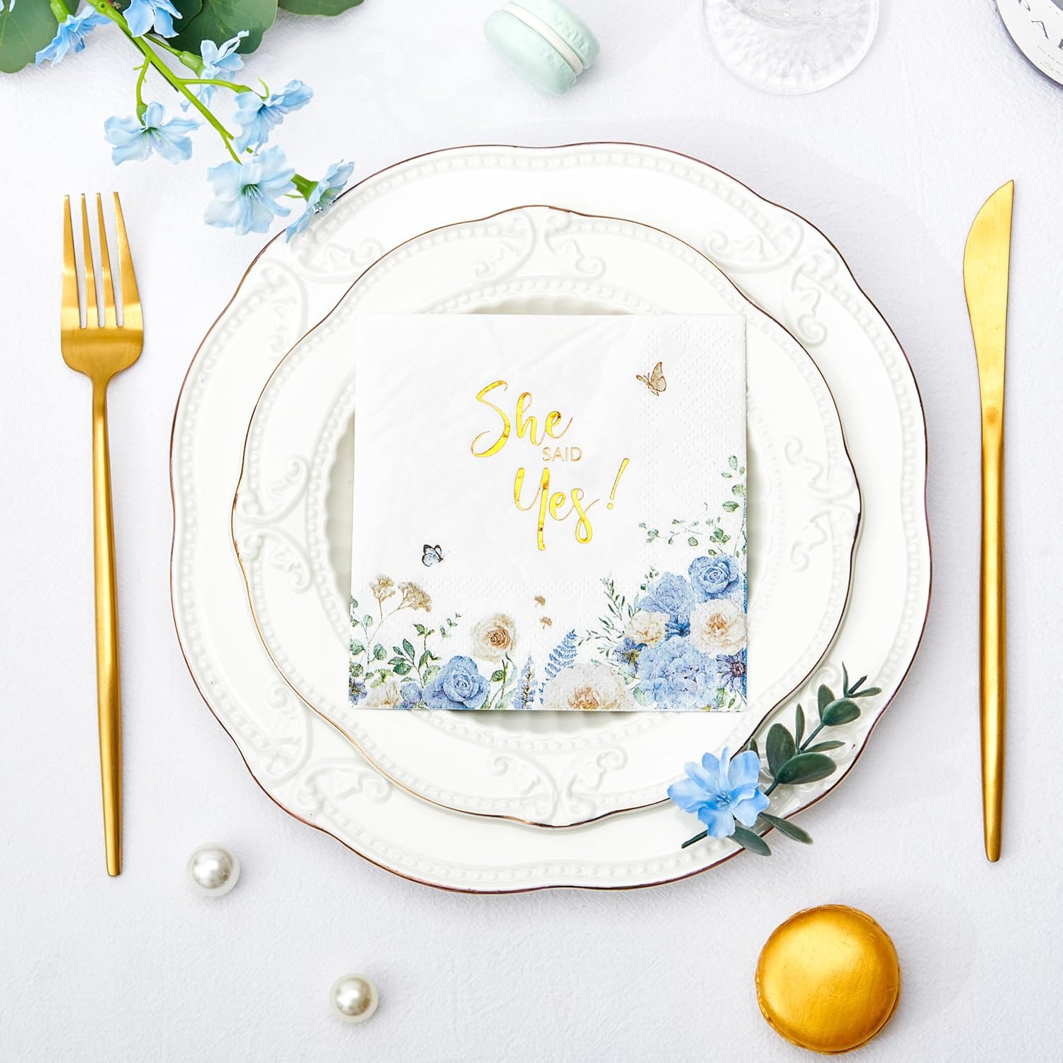 Crisky 50 Pcs Gold Foil Bridal Shower Napkins
