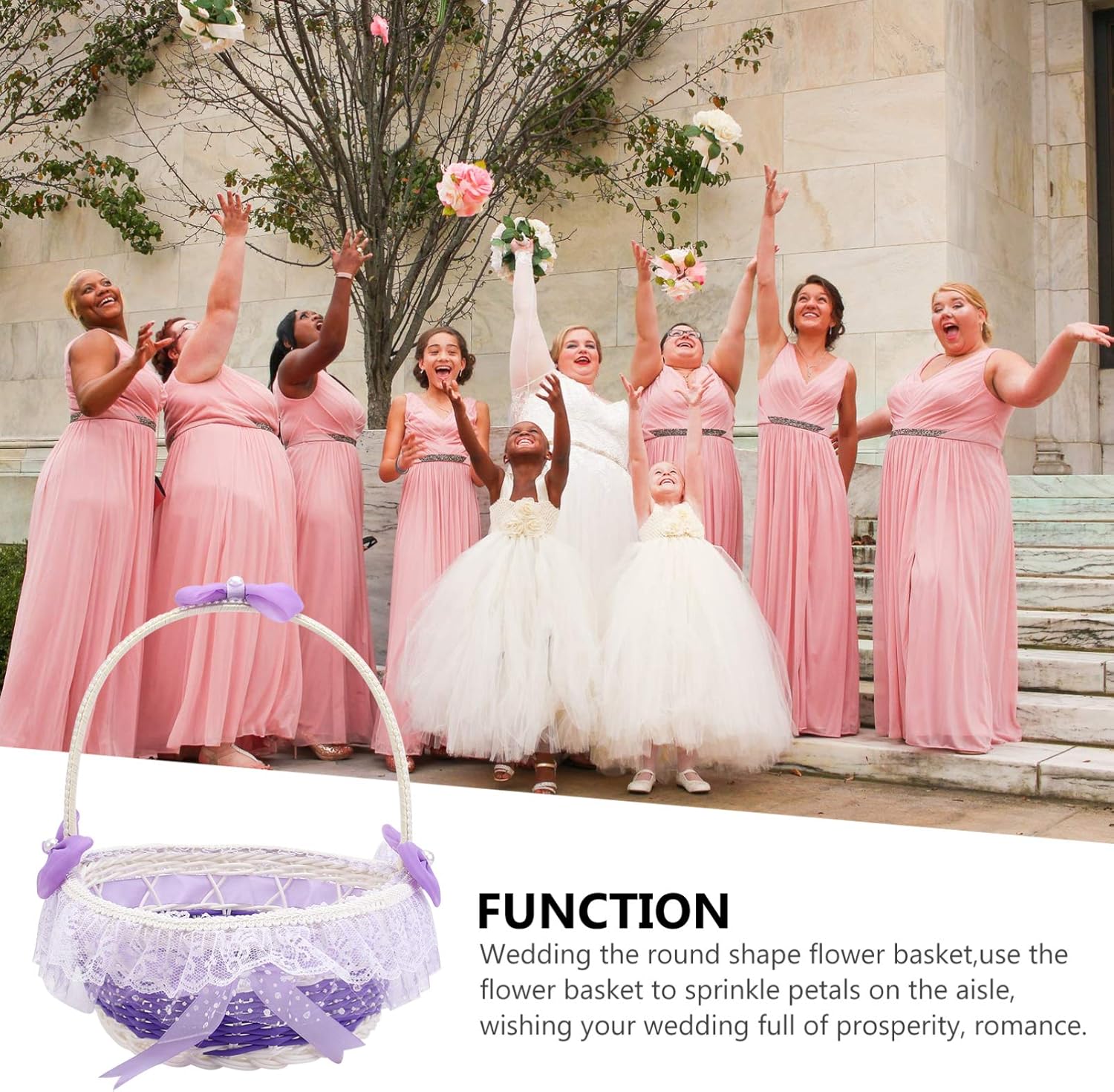BESTOYARD Purple Flower Girl Basket with Handle and Bowknot