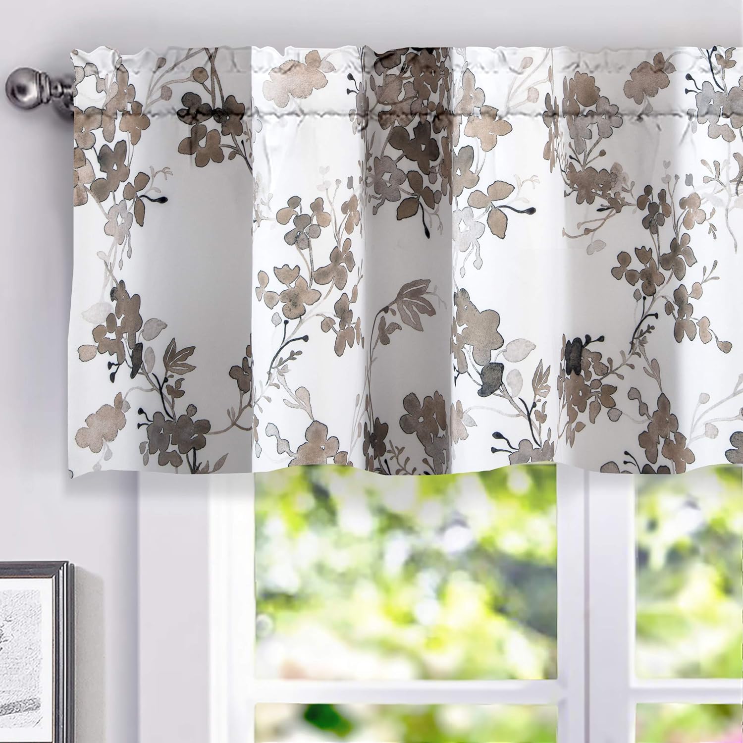 DriftAway Watercolor Floral Valance 52x18 Inch Beige