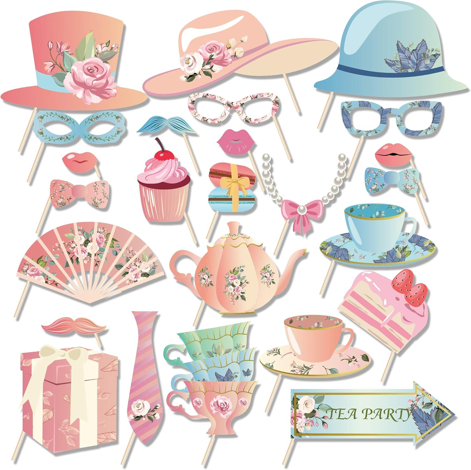 25 Piece Tea Party Photo Booth Props for Events