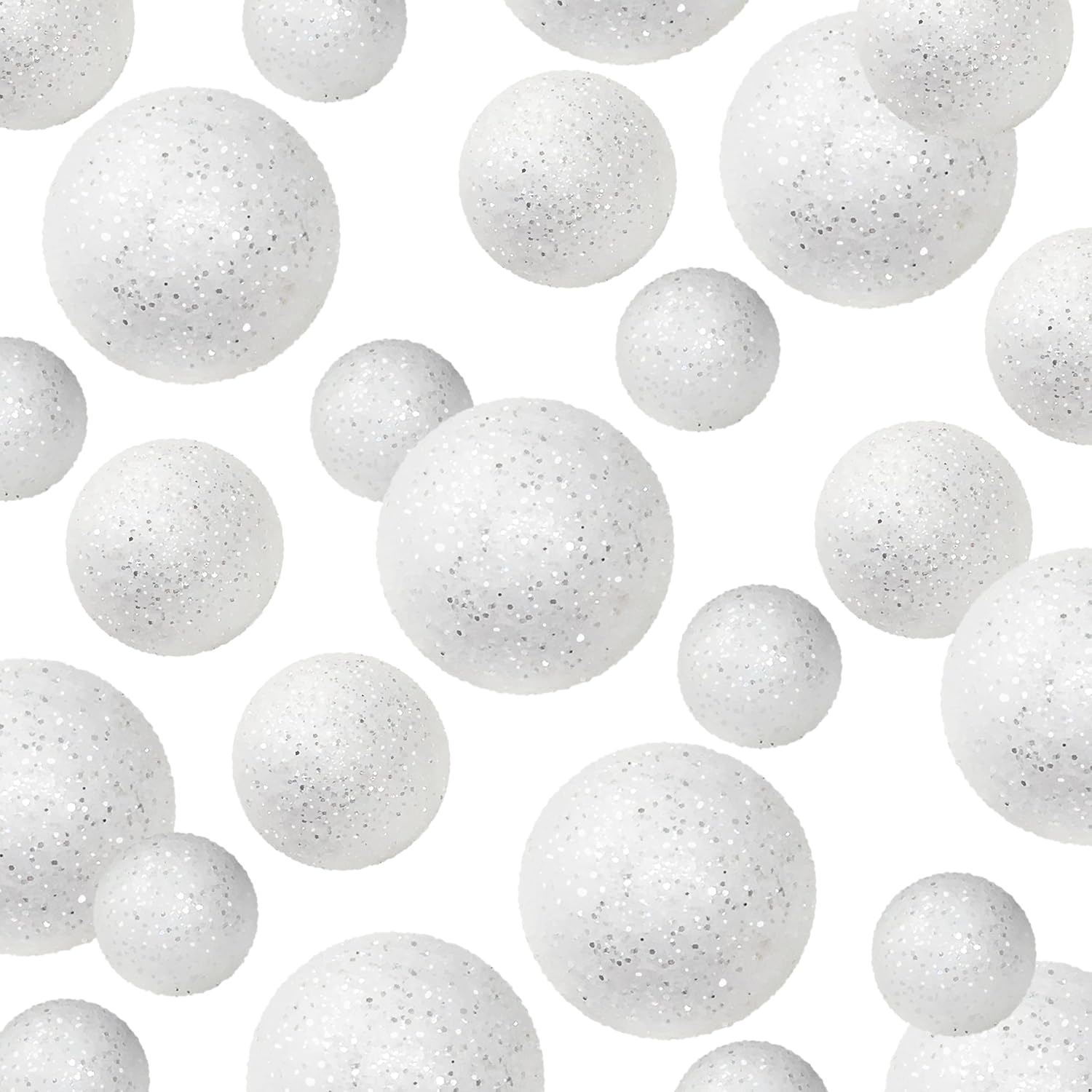 White Glitter Foam Balls - 625 Piece Vase Filler Decor