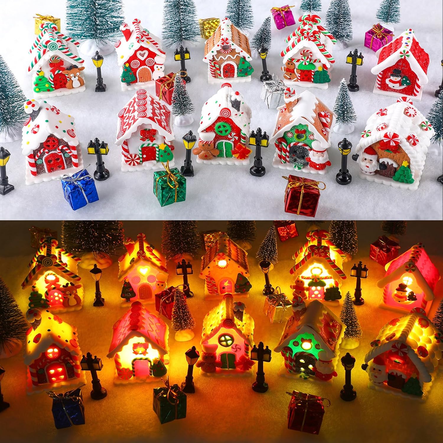 Shappy 48 Pcs Christmas Village Set with LED Lights and Trees