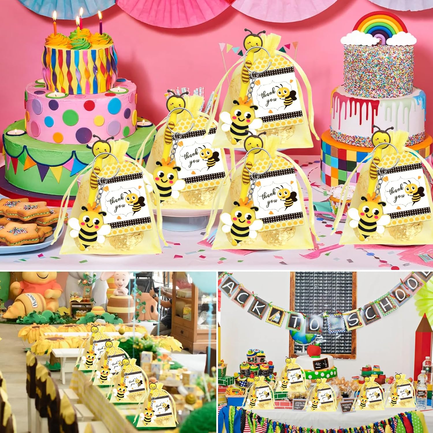 24 Piece Bee Keychains Gel Pens Party Favors Set