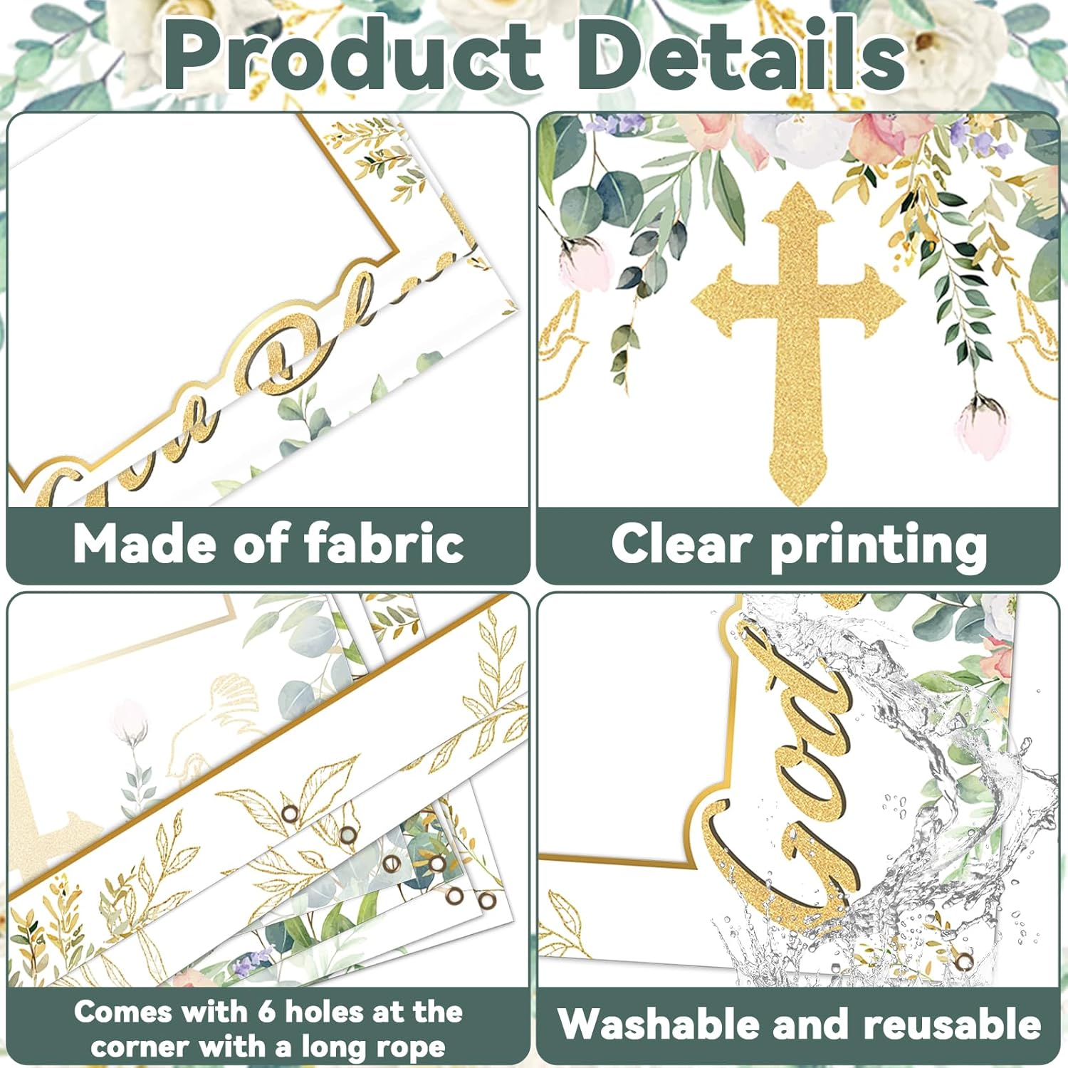 God Bless Baptism Photo Booth Backdrop Greenery Eucalyptus 3x6ft