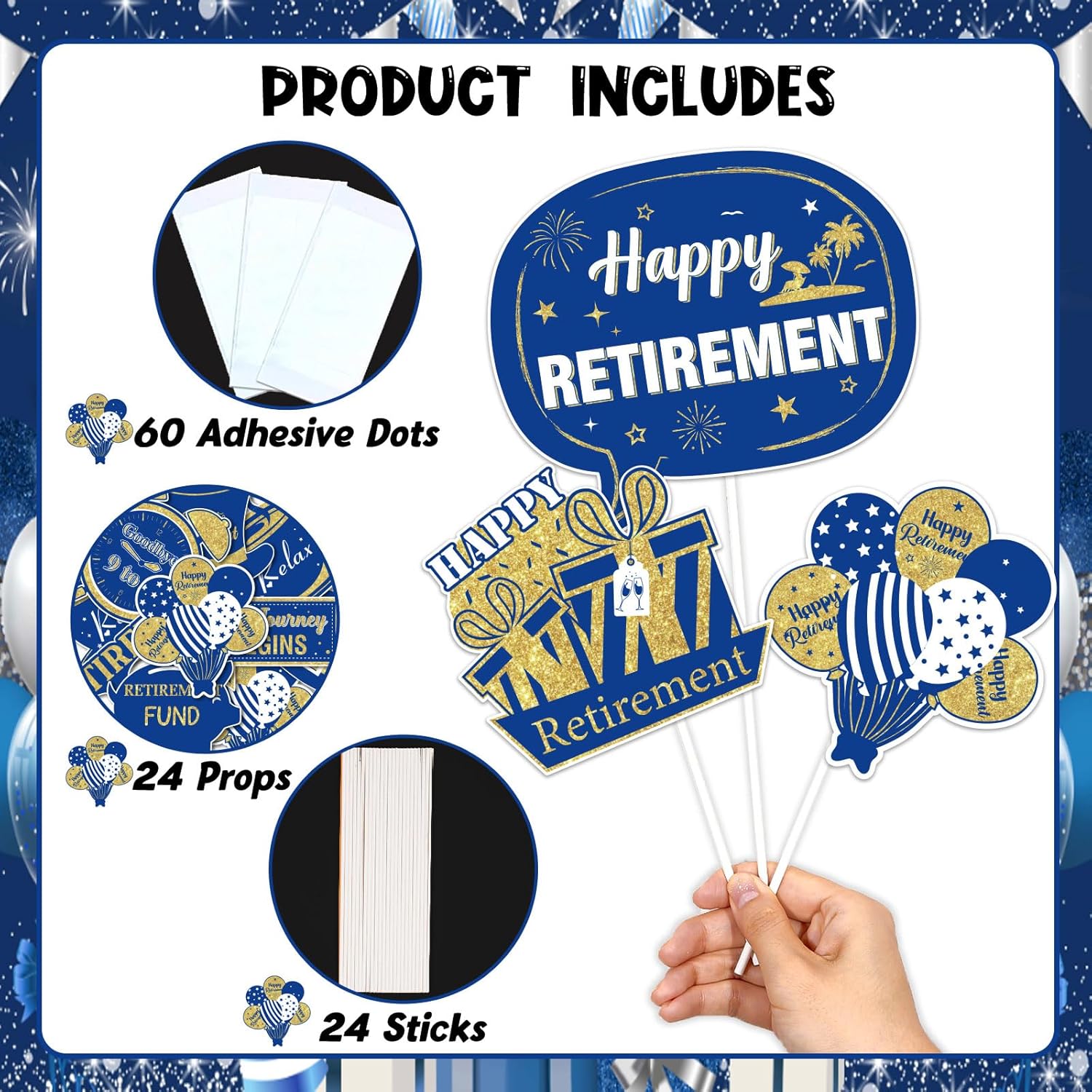 Cheereveal Retirement Photo Booth Props with Wooden Sticks