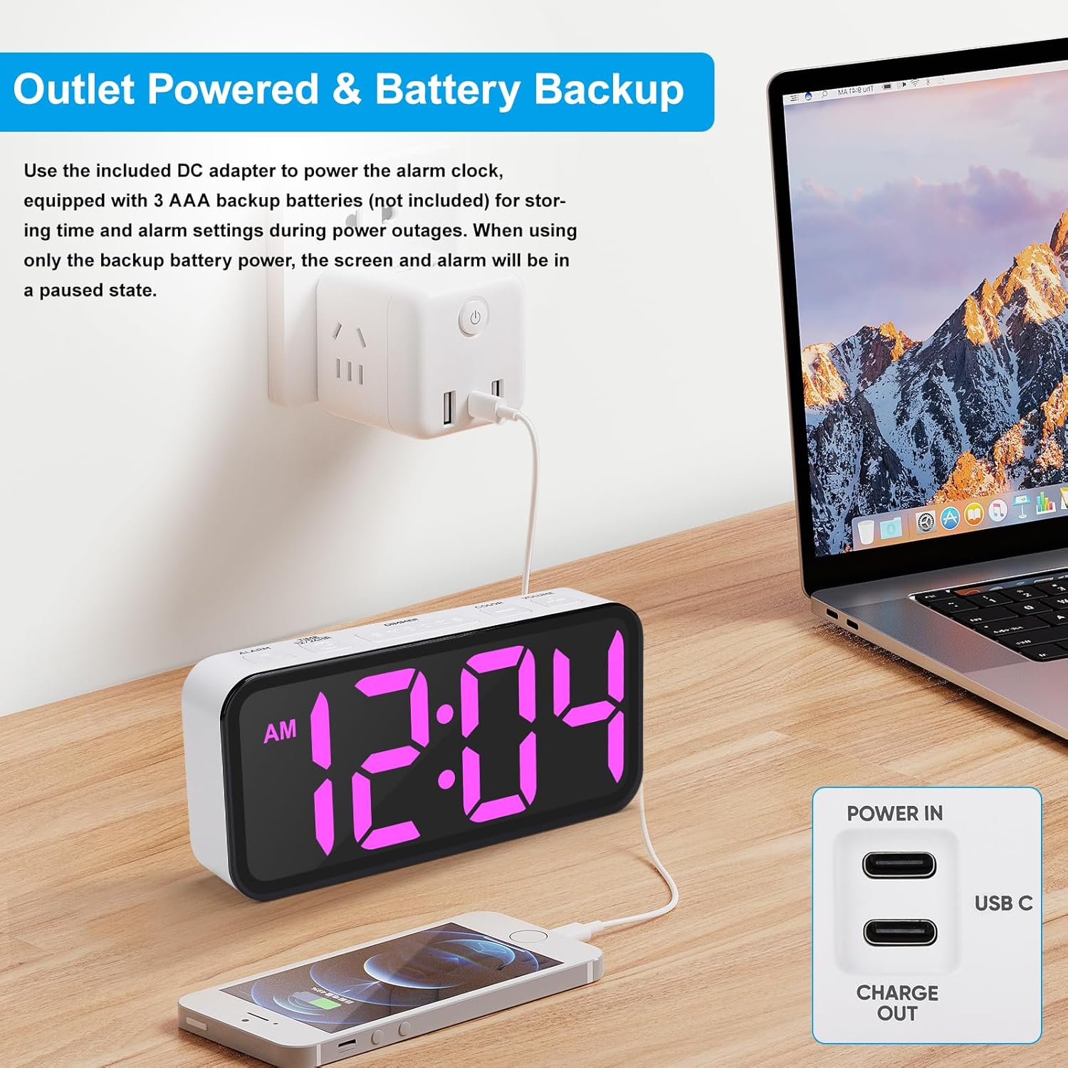 Ultra Loud Alarm Clock for Heavy Sleepers with RGB Night Light