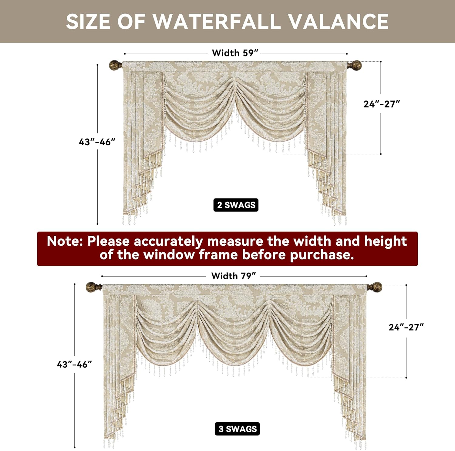 Loom and Mill Beige Jacquard Waterfall Valance 59 Inch 1 Panel