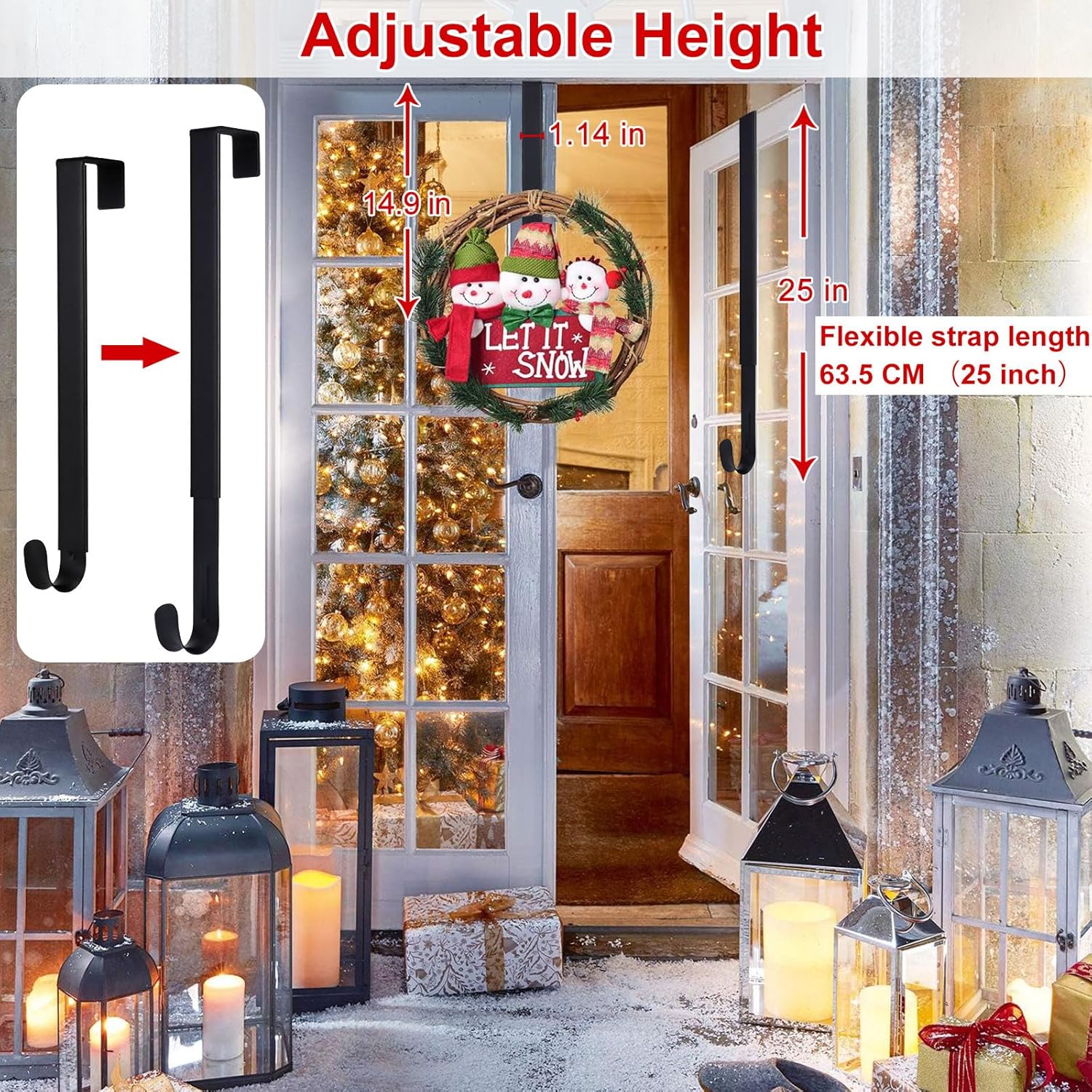 Adjustable Wreath Hanger for Front Door and Hooks Organizer