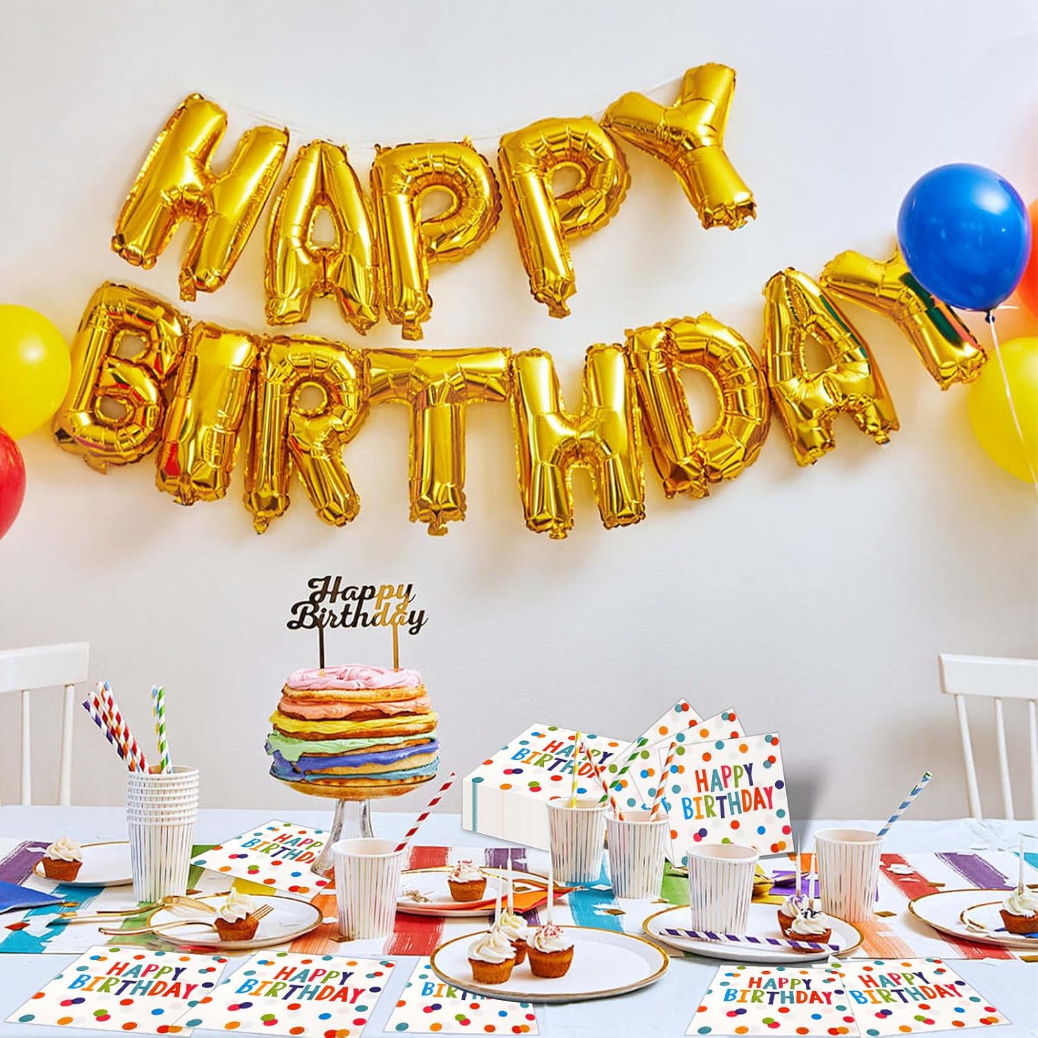 Happy Birthday Polka Dot Napkins 65x65 Inches 50 Pack