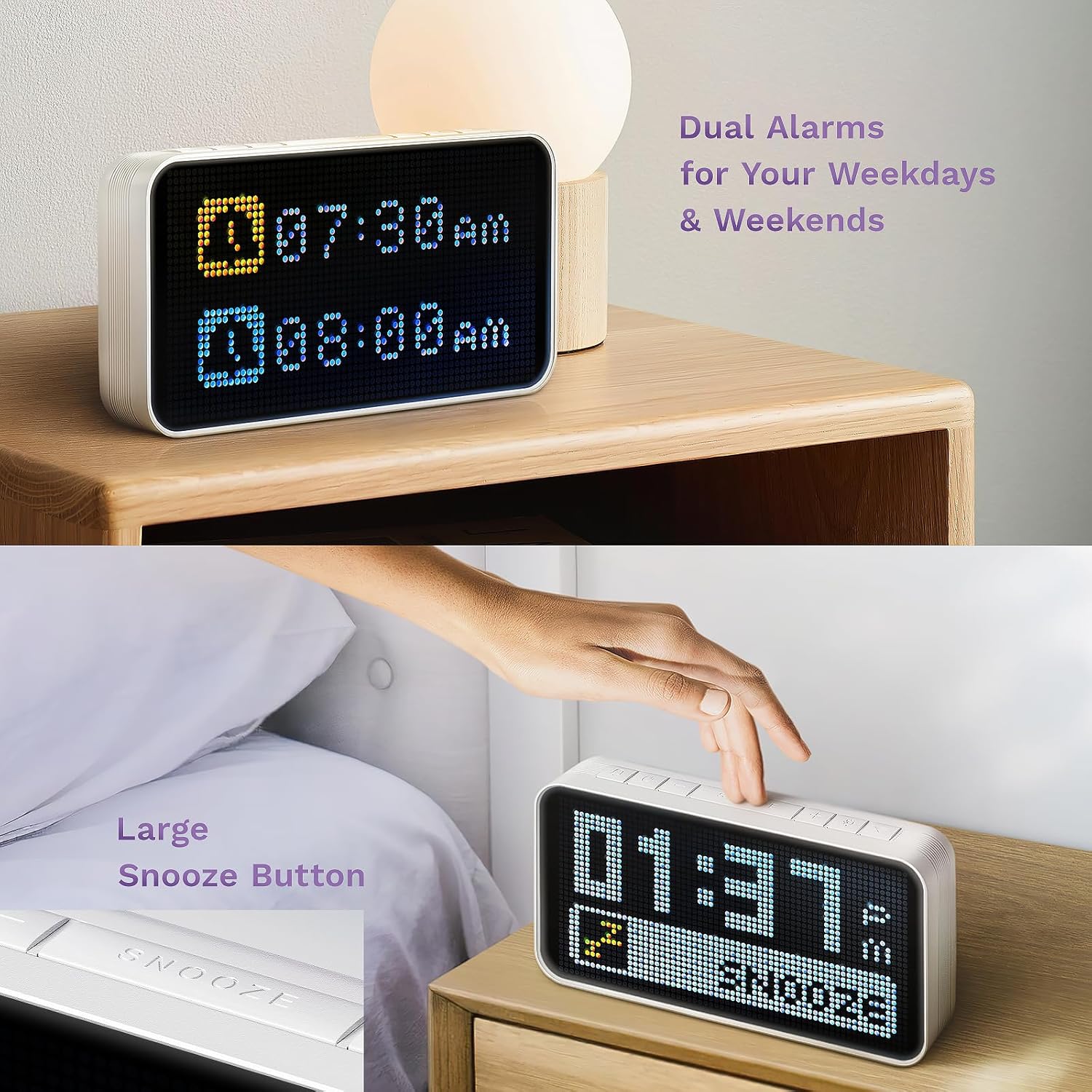 Dekala PixelRise Smart Alarm Clock for Bedroom