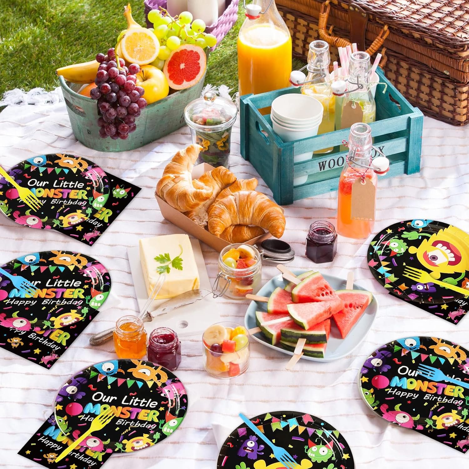 Monster Plates and Napkins Party Kit - 96 Pcs for 24 Guests