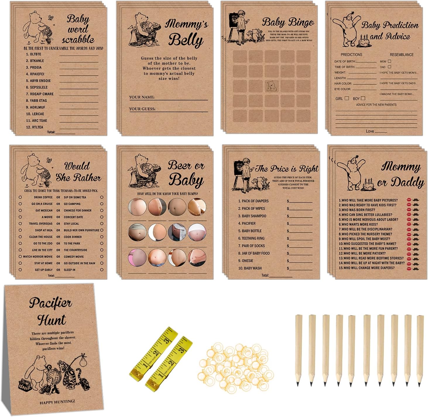 Winnie Baby Shower Game Set with 9 Activities
