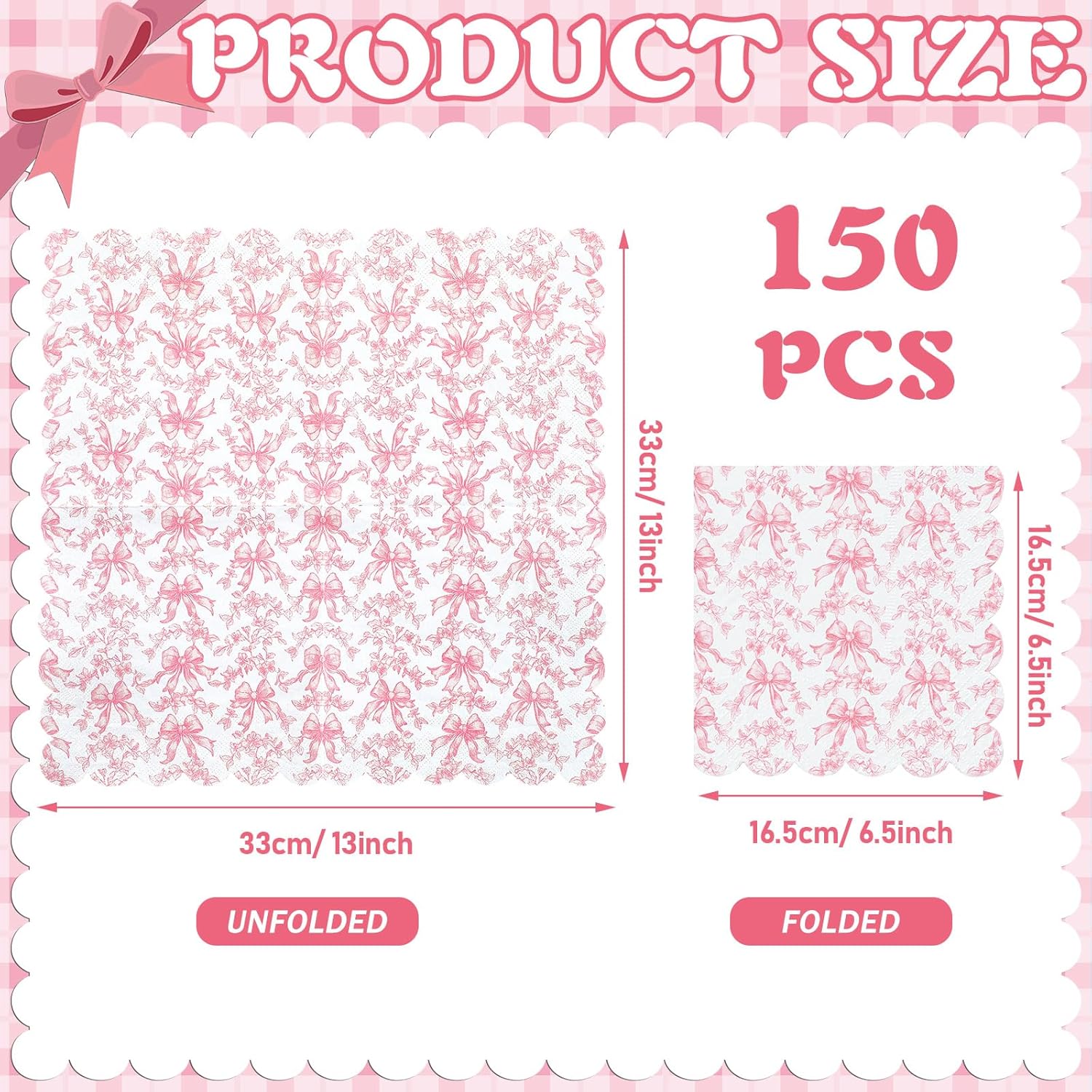 150 Pcs Pink Bow Napkins Coquette Party Supplies
