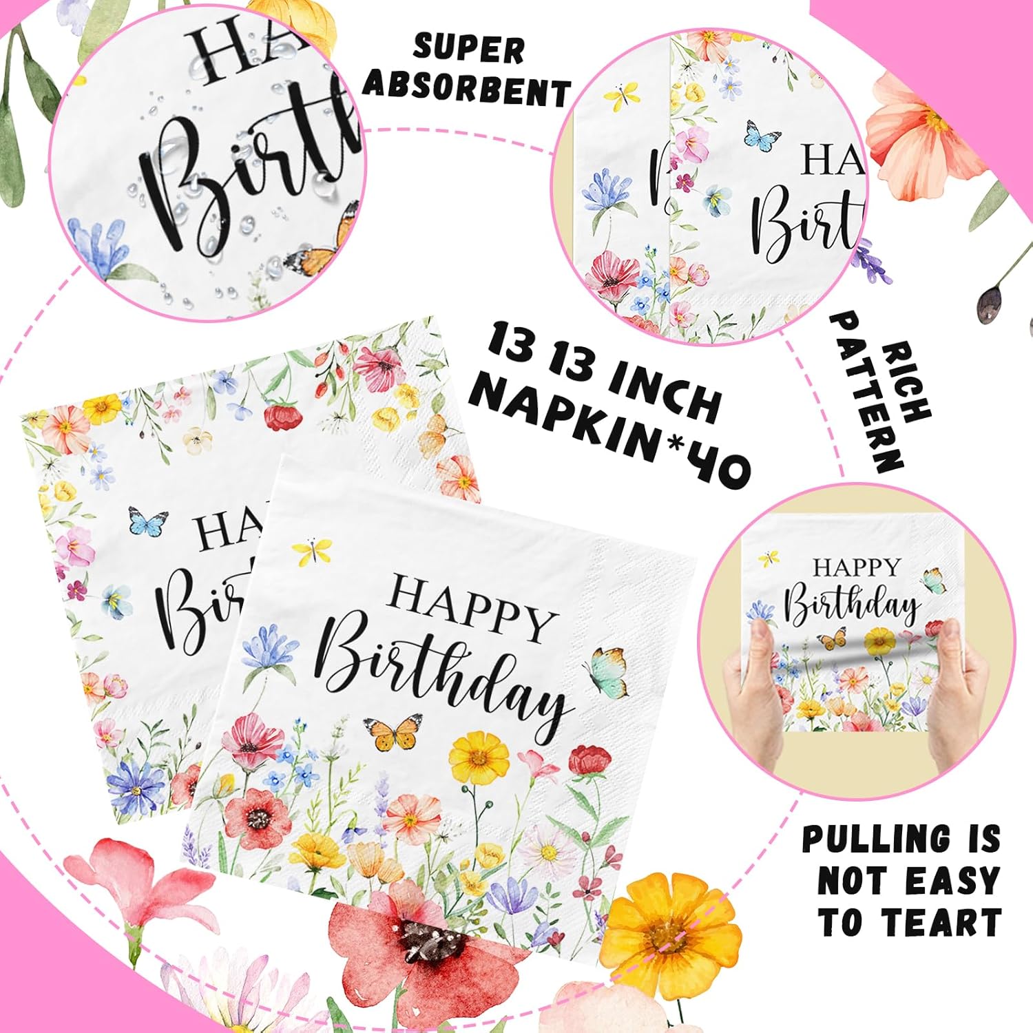 48Pcs Wildflower Napkins for Spring Parties