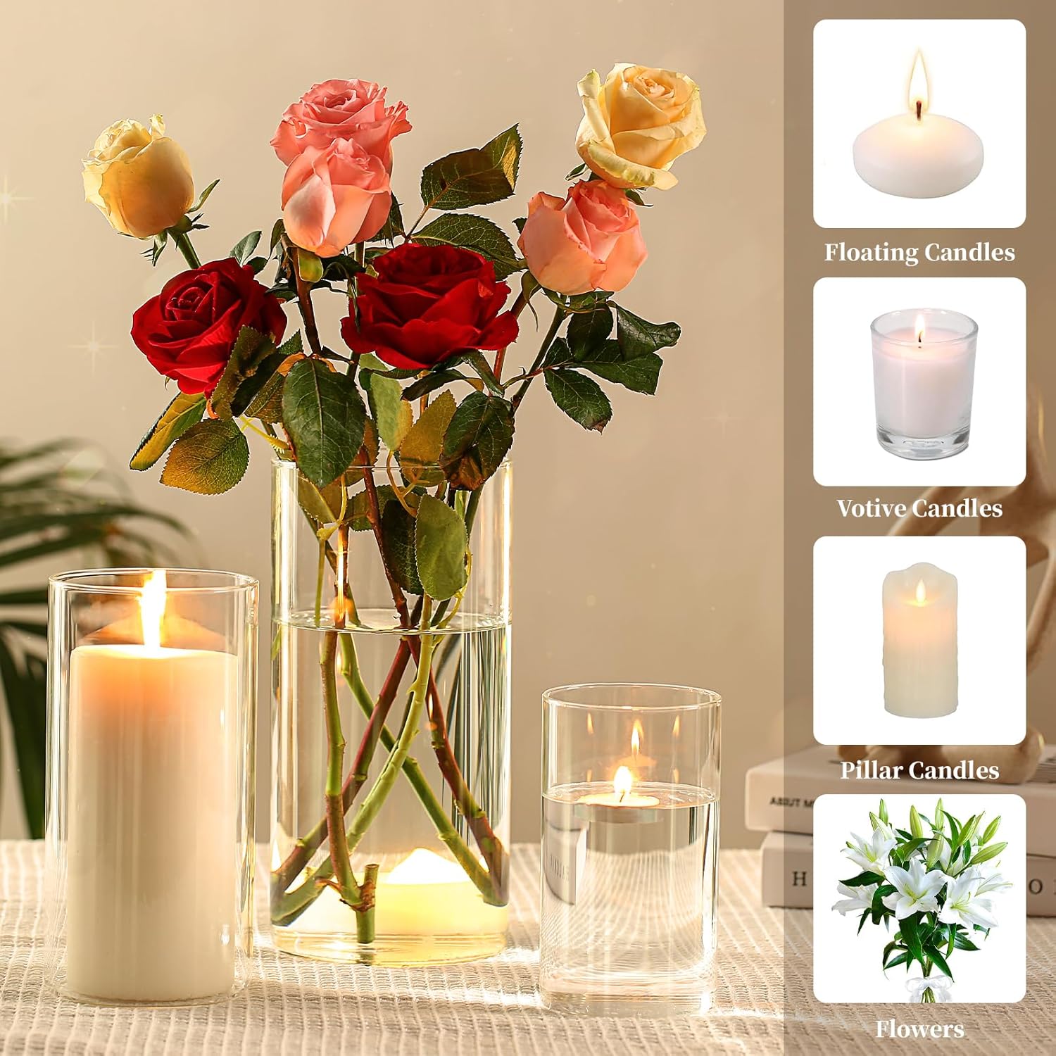 Hurricane Candle Holder Set of 6 Clear Glass Vase