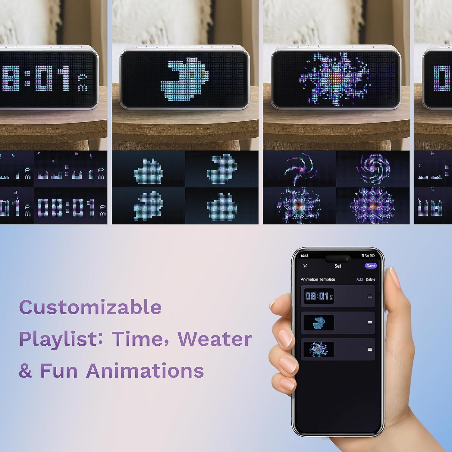 Dekala PixelRise Smart Alarm Clock for Bedroom