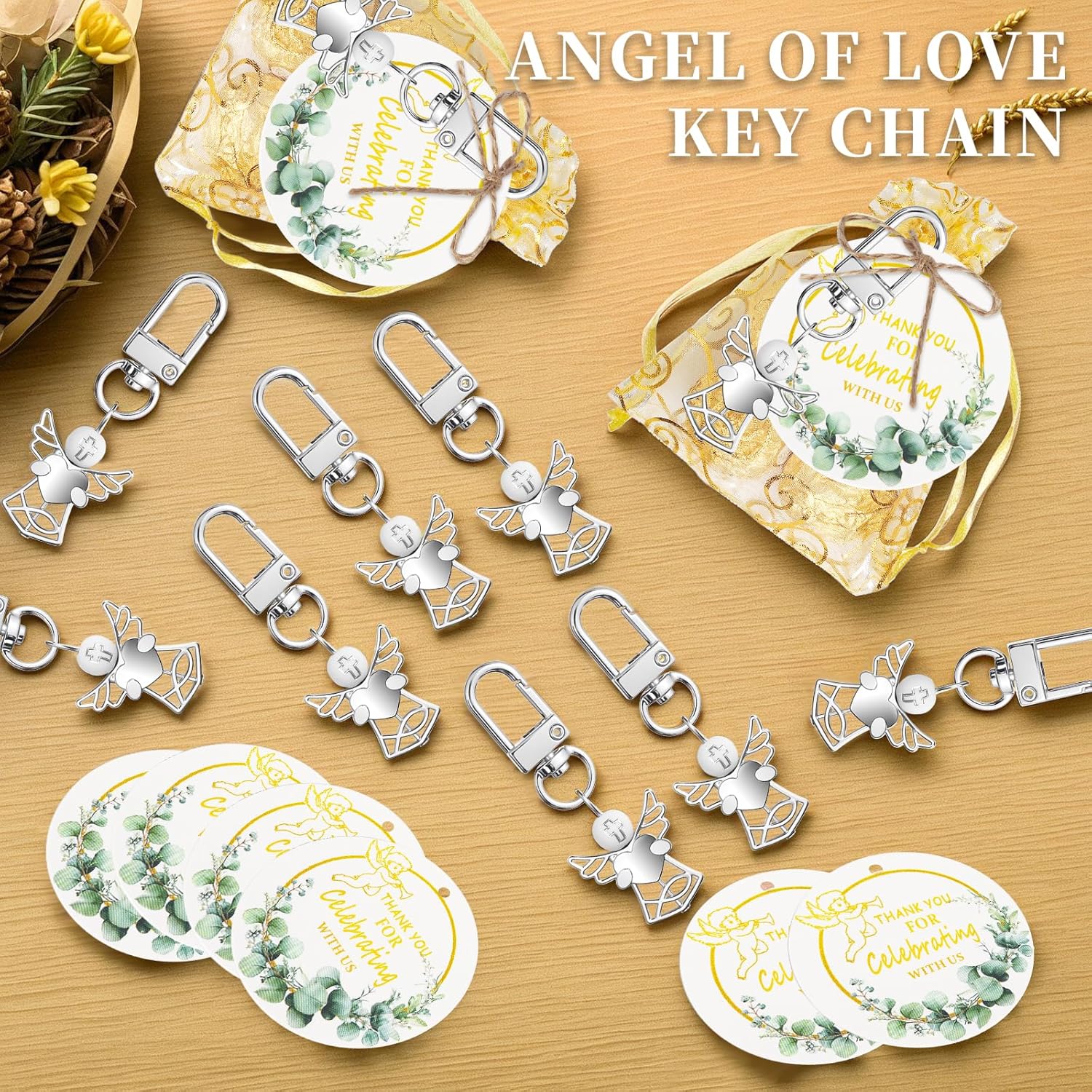 50 Sets Baptism Favors with Angel Keychains