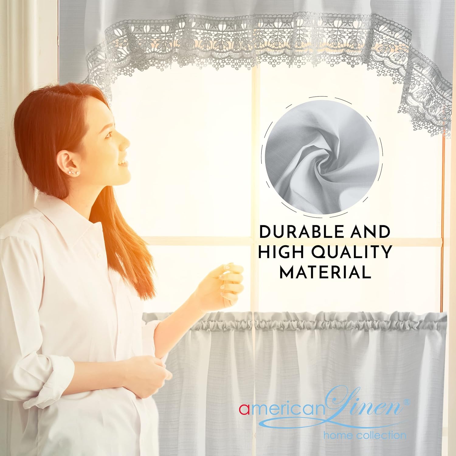 American Linen Caf Curtains 3-Piece Set