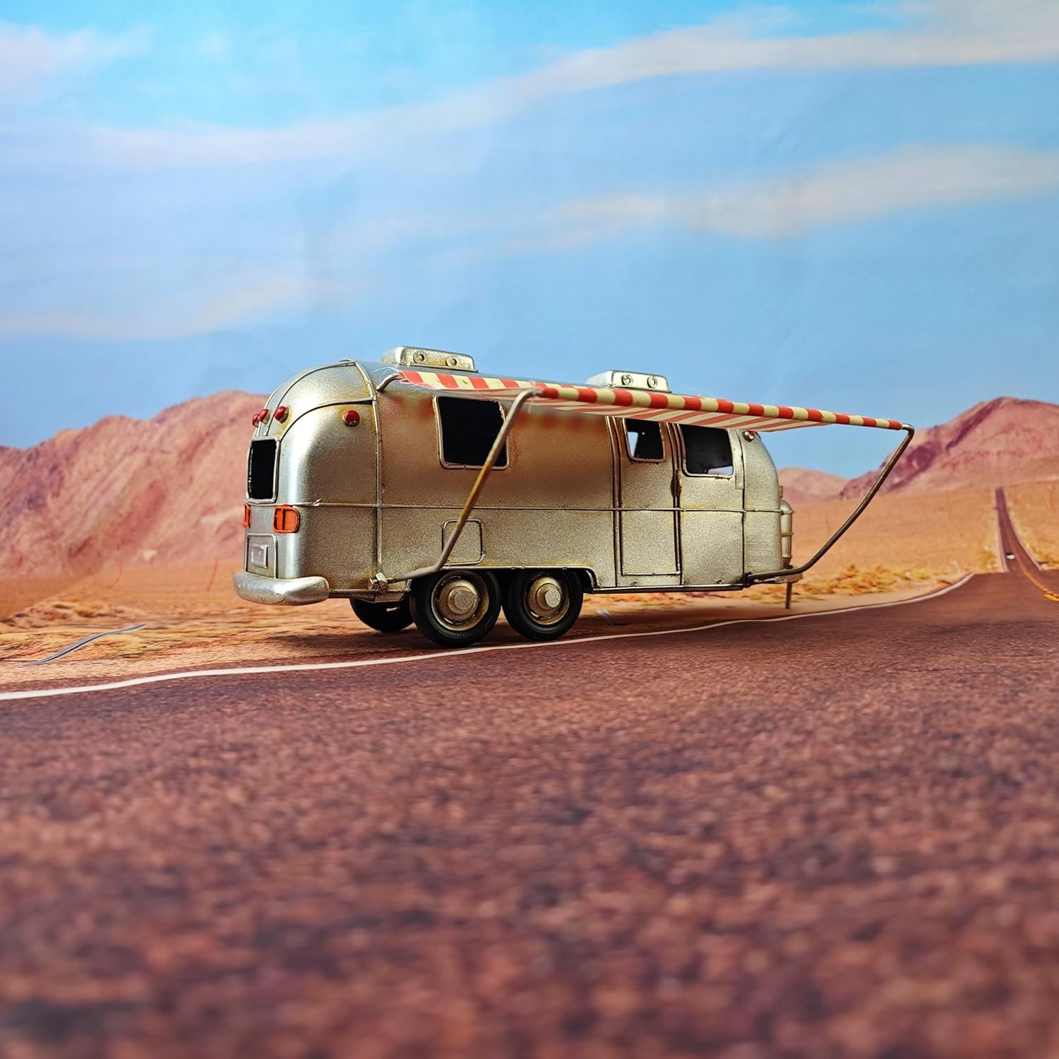 Rusty Retro Camper Model with Fabric Canopy